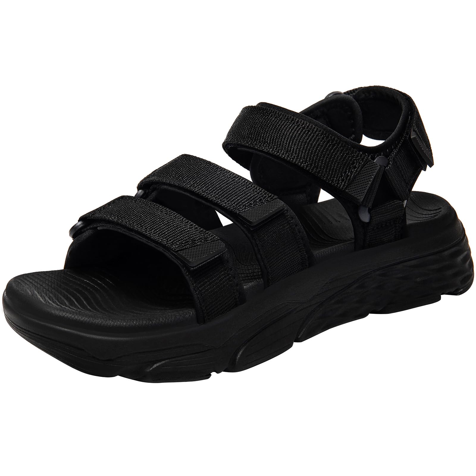 [MERPHINE] スポーツサンダル 歩きやすい レディース マジックテープ スニーカーサンダル 軽量 美脚 通気 女性 夏用 外履き クラシックブラック 22.5cm