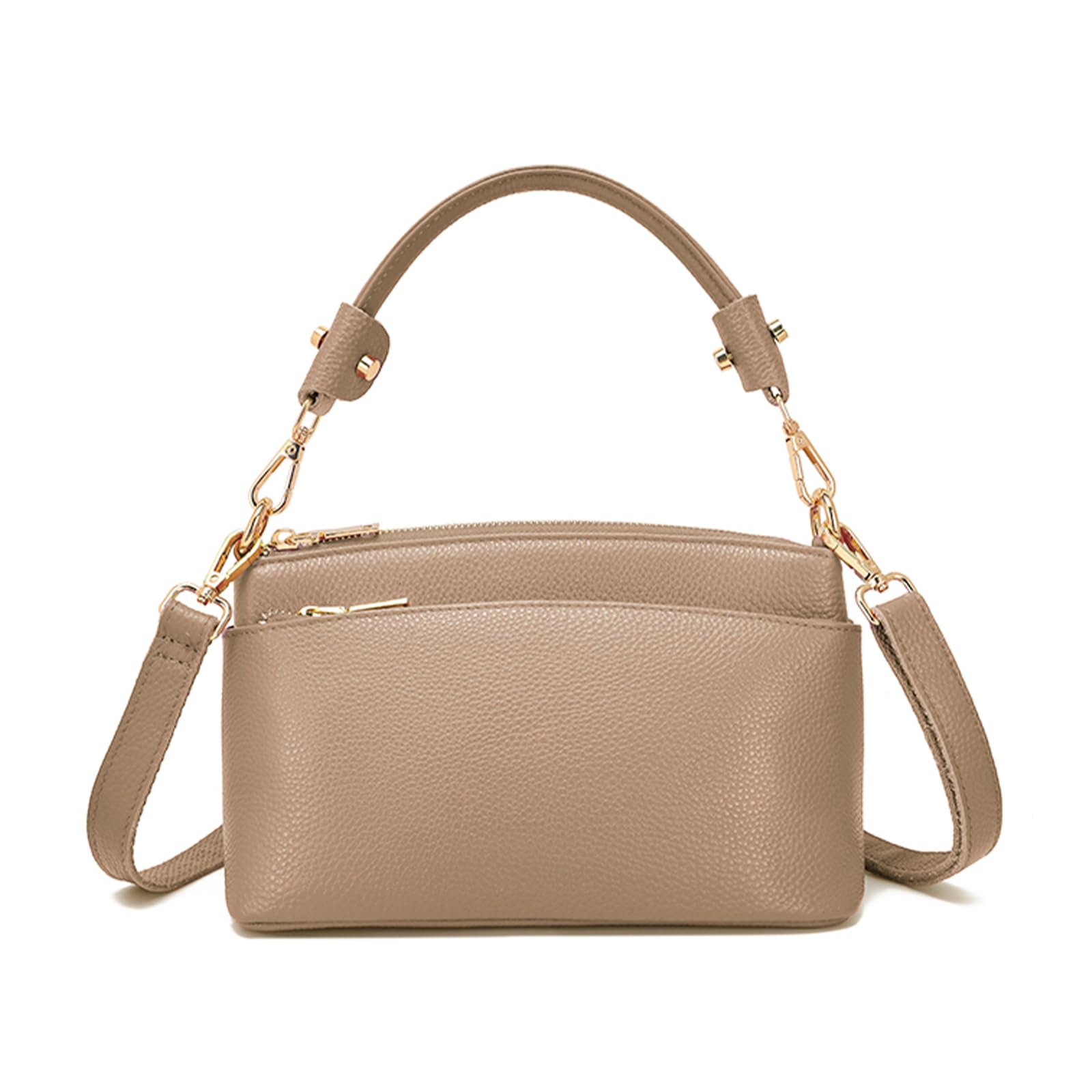 [imeetu] ショルダーバッグ 高級本革 レディース 3way 3室収納 ハンドバッグ 斜めがけ 肩がけ 手提げ 高見え 自立 軽量 小さめ おしゃれ 大容量 柔らかい シンプル カジュアル 手持ち 人気 通勤（カーキー）