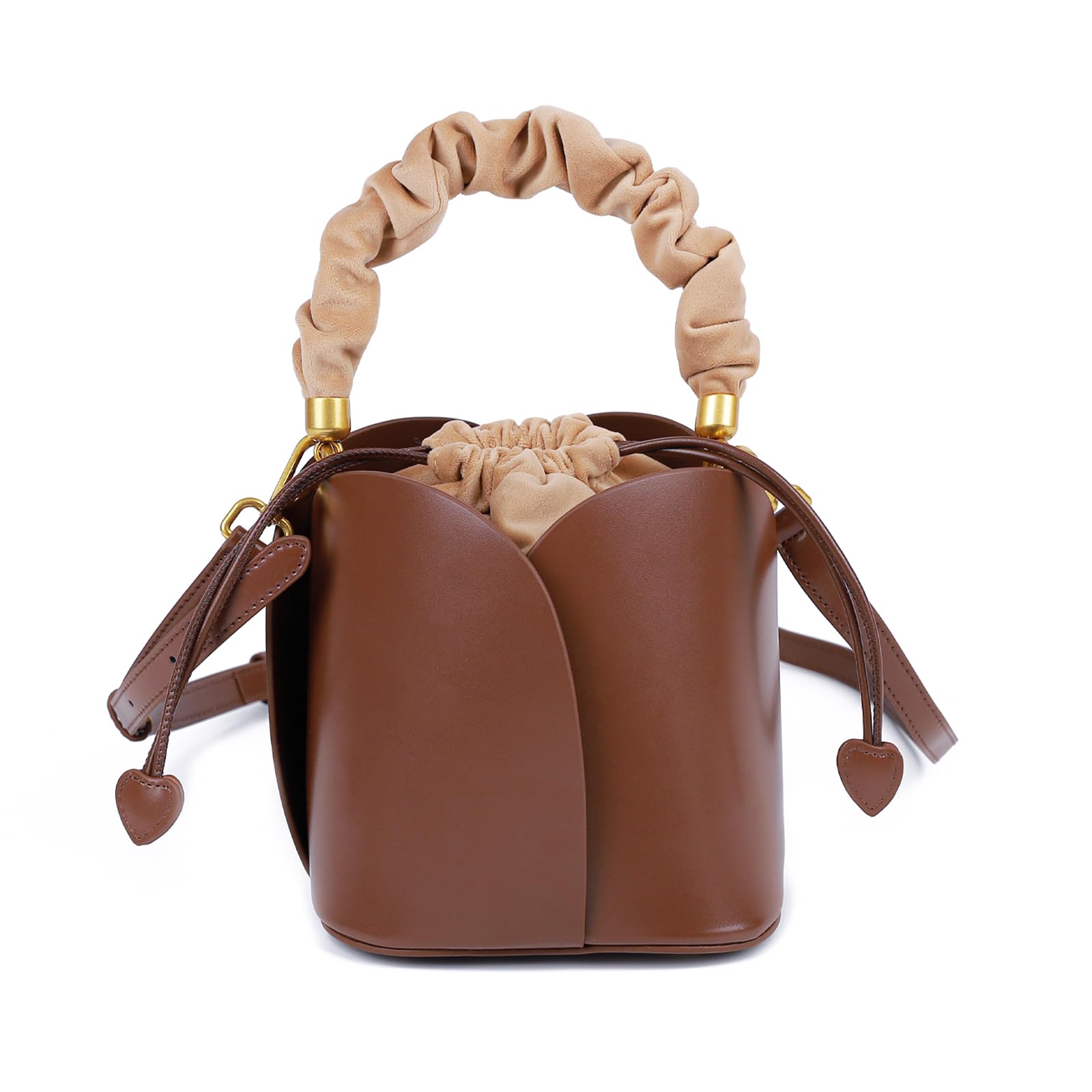 [imeetu] ショルダーバッグ 本革 レディース 2way 巾着バッグ 花仕様 コンパクト 軽量 小さめ 自立 底..