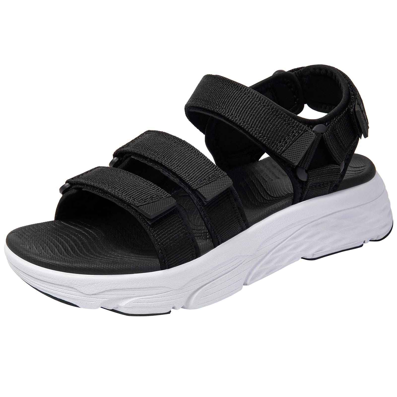 [MERPHINE] スポーツサンダル レディース ニット メッシュ 厚底 オフィス サンダル 夏 軽量 歩きやすい おしゃれ クラシック白黒 23.0cm