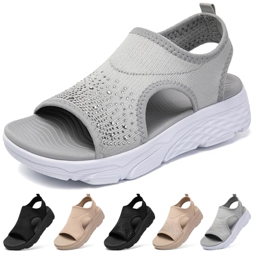 [MERPHINE] スポーツサンダル レディース ニット メッシュ 厚底 オフィス サンダル 夏 通気 軽量ウォーキング 歩きやすいおしゃれ オシャレ