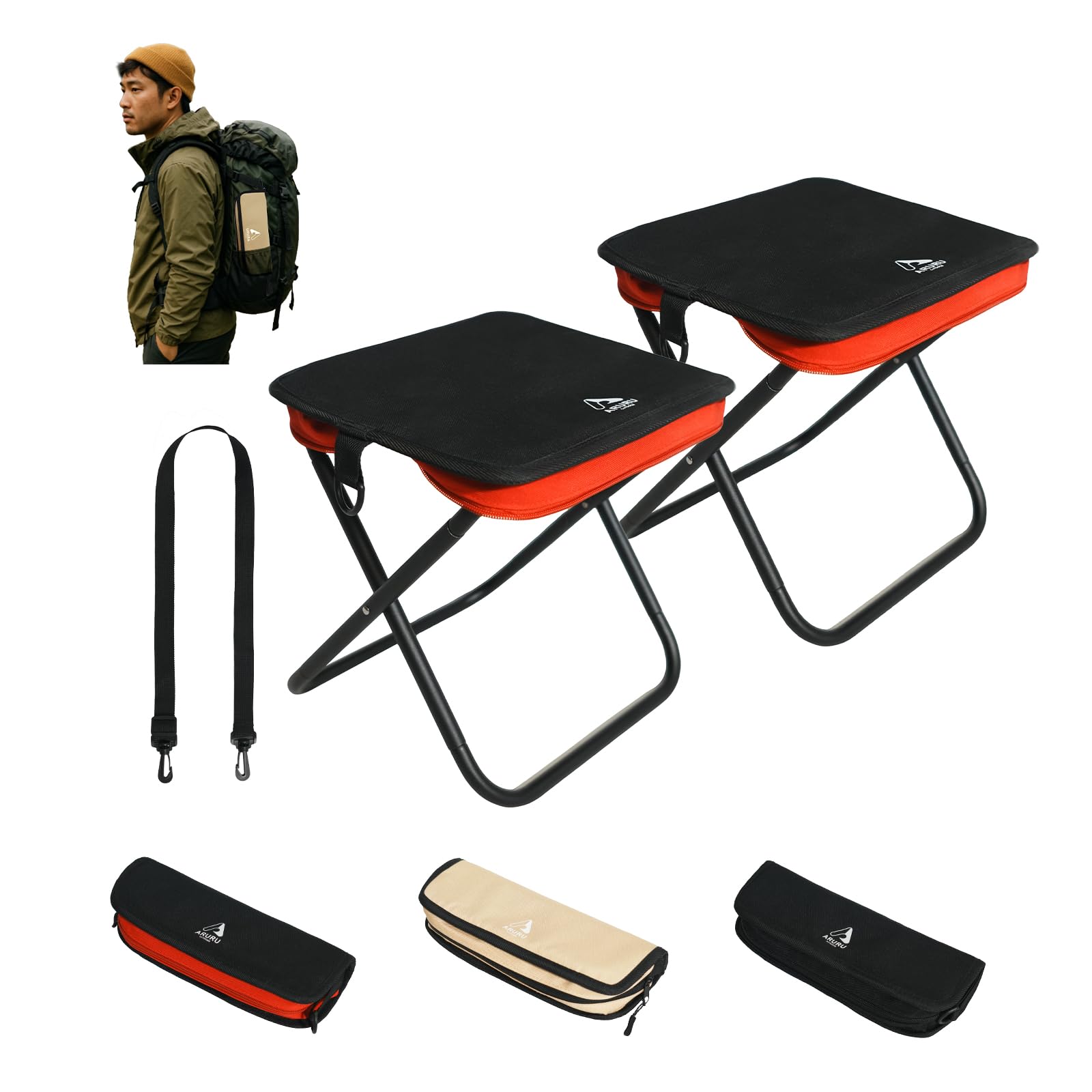 ARURU 折りたたみいす 小型 軽量 380g キャンプ 椅子 ショルダーストラップ付き、一体型 携帯いすコンパクト 付き 旅行 ハイキング お釣り フェス 試合観戦