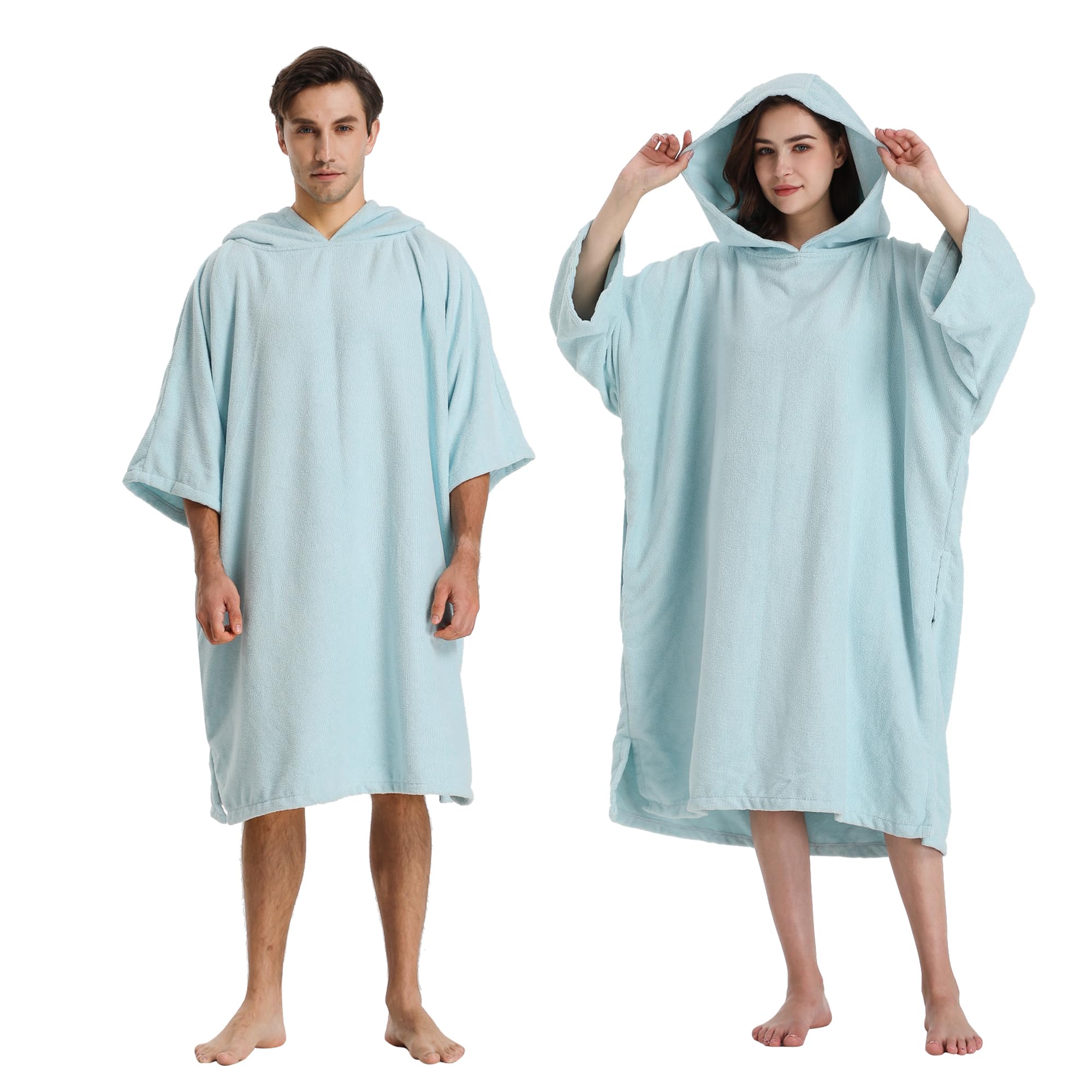 Winthomeお着替えポンチョ タオル サーフィンポンチョ 着替えタオル サウナポンチョ サーフポンチョ 速乾吸水 長袖 防寒 全6色(ライトブルー)
