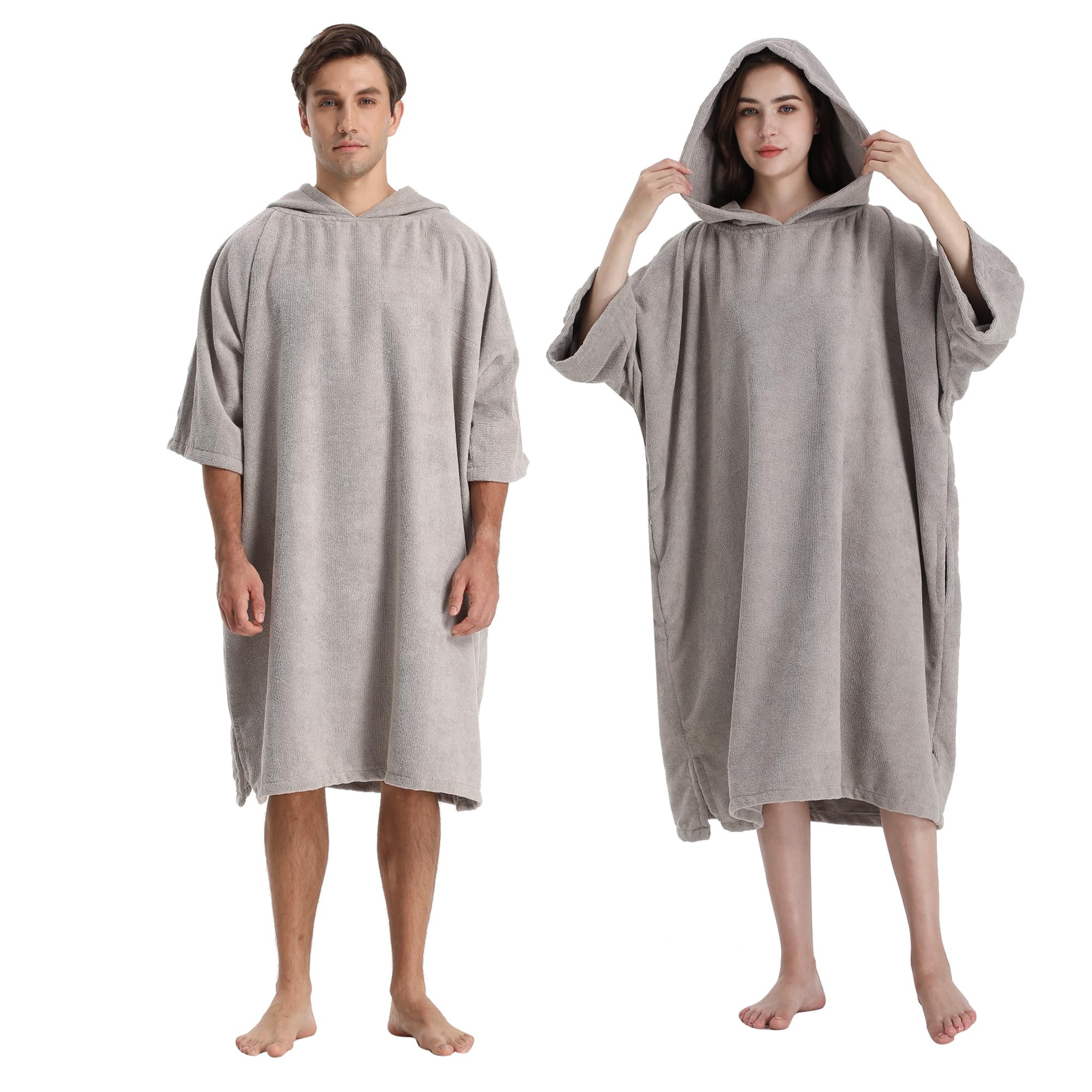 Winthomeお着替えポンチョ タオル サーフィンポンチョ 着替えタオル サウナポンチョ サーフポンチョ 速乾吸水 長袖 防寒 全6色(シルバーグレー)