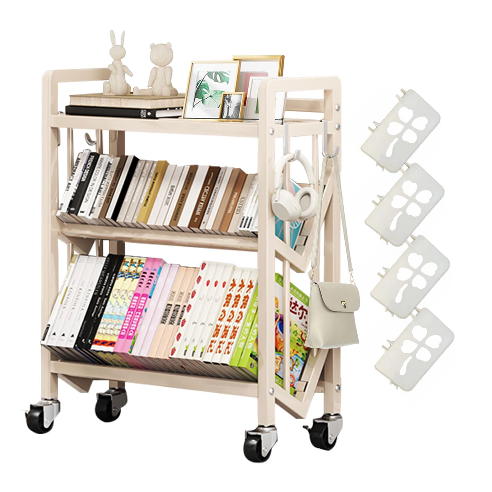 Fainyearn ファイルワゴン 4段 ファイルラック キャスター付き 本棚 デスクワゴン 書類棚 A4サイズ 仕切り付き 大容量 (ホワイト, 幅50cm3段)