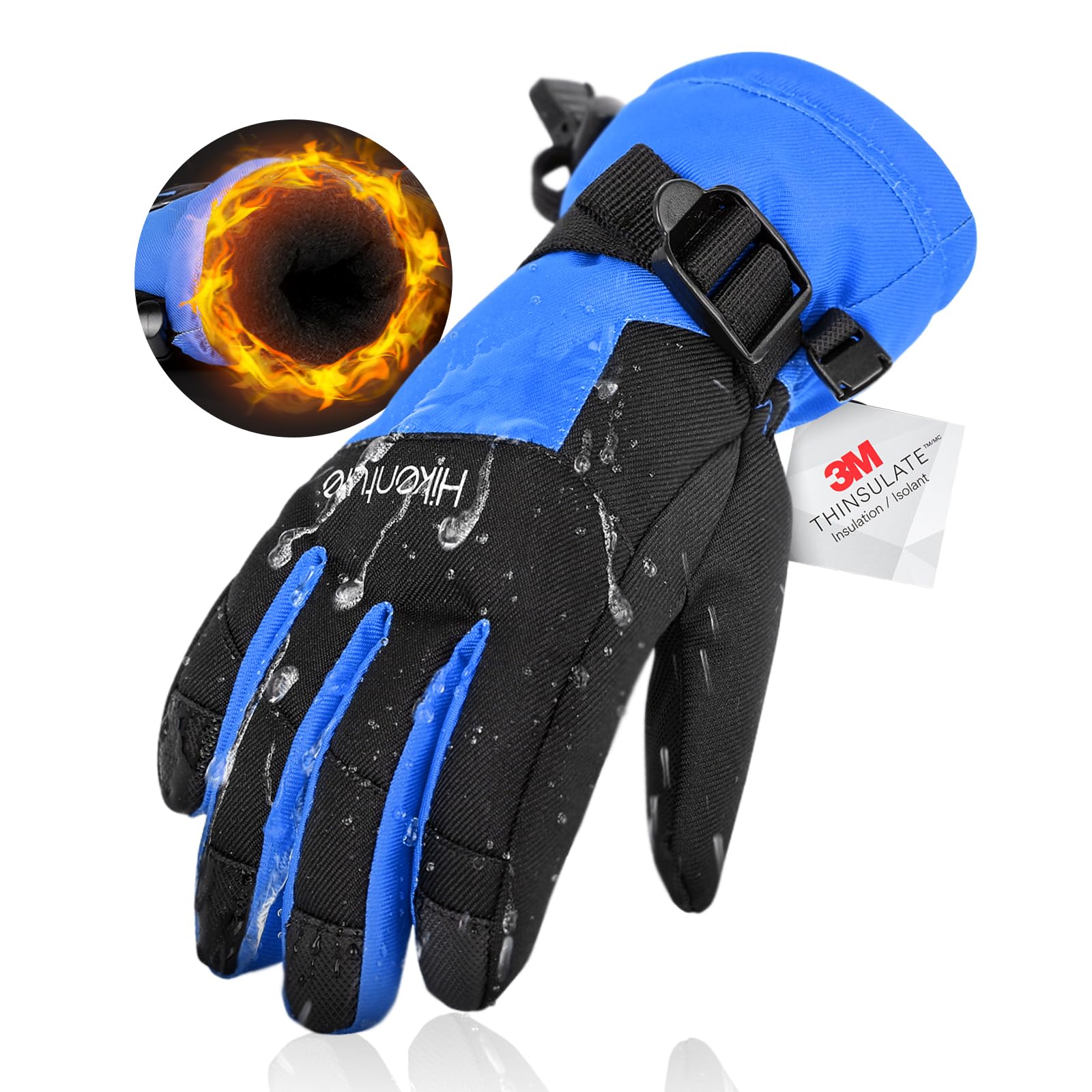 HIKENTURE スキーグローブ キッズ 手袋 子供 雪 スノーグローブ 撥水 防風 防寒 綿 裏起毛 フリース 暖かい スケート 雪遊び スノボ ウインター 通学 通園 自転車 ブルー・S（4・6歳）