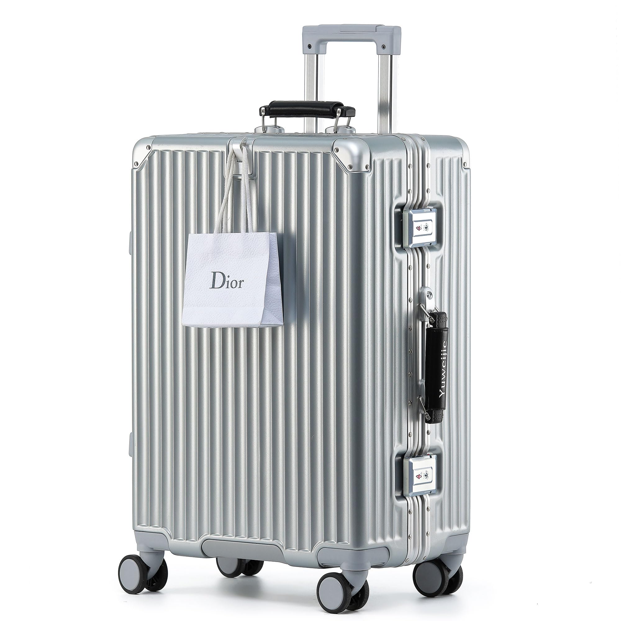 樂天商城 - [Yuweijie] 新感覚！モダン！スーツケース キャリーケース 大型 軽量アルミフレーム式 シルバー キャリーバッグ 機内持ち込み 静音 ダブルキャスター TSAロック レトロ おしゃれなハンドル 疲れない設計 入学 海外旅行出張 Lサイズ 7-10泊