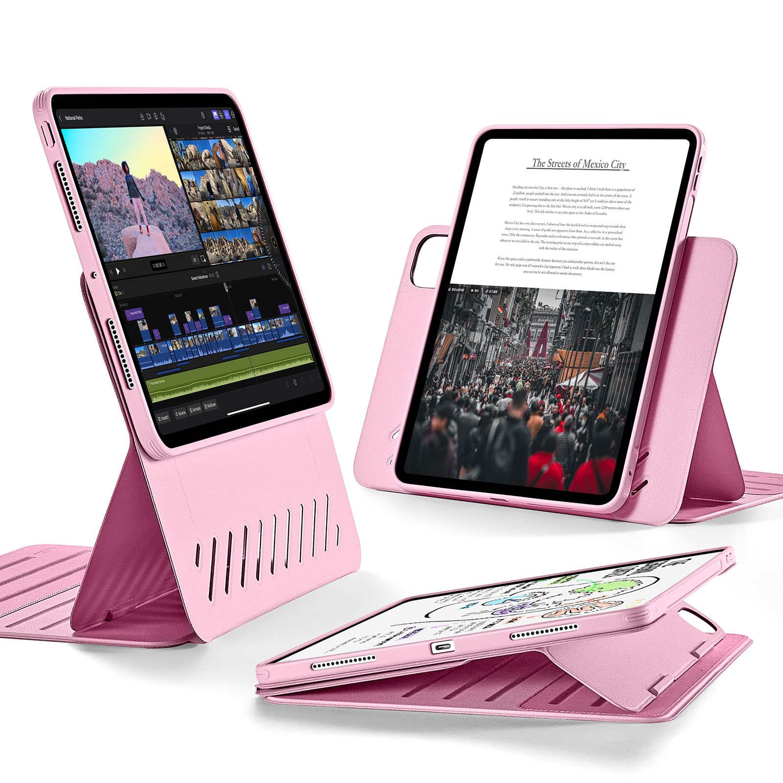 Rakuten - ESR iPad Pro 11インチ ケース M4 (2024、第5世代)専用 取外し可能なマグネットカバー付き回転式ケース 縦向き/横向きスタンド 9段階の角度調節可能 Pencil Pro/USB-C完全対応 Shiftシリーズ ピンク