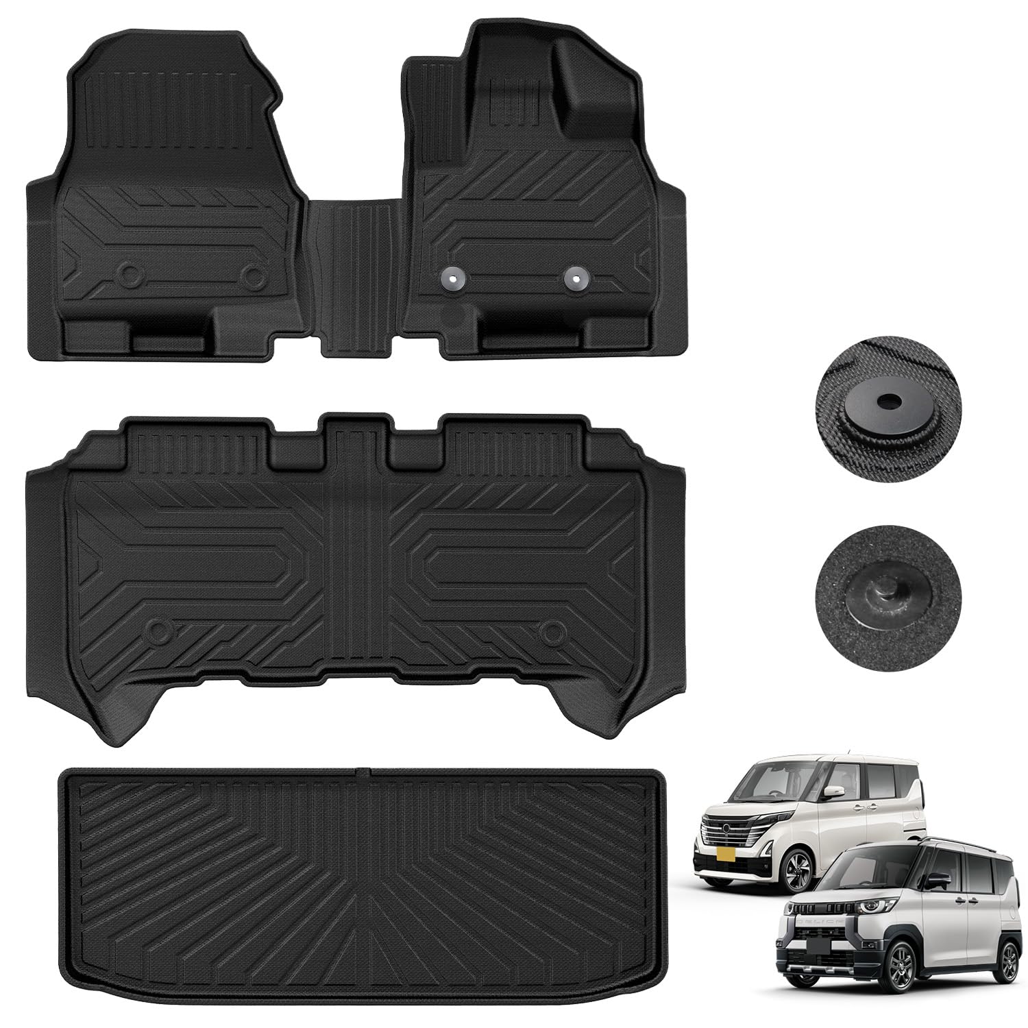 Kotesoto ニッサン 新型ルークス 40系&新型デリカミニ 30系 フロアマット&セカンドマット&トランクマット Roox&delica mini カーマット フルセット 新型 ルークス&デリカミニ ラゲッジトレイ 滑り止め カーゴマット 3D立体