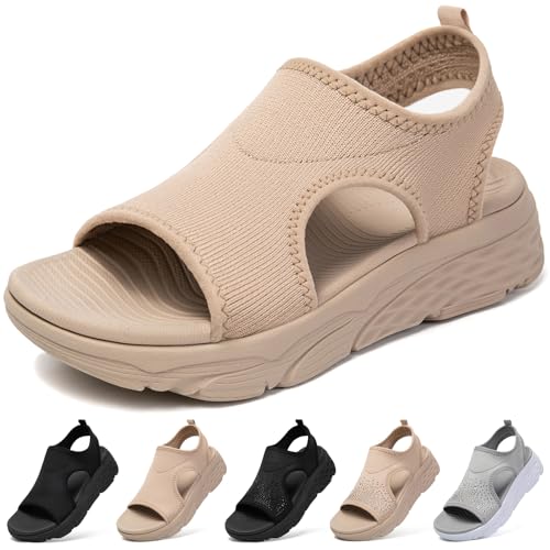 [MERPHINE] スポーツサンダル レディース ニット メッシュ 厚底 オフィス サンダル 夏 通気 軽量ウォーキング 歩きやすいおしゃれ オシャレ