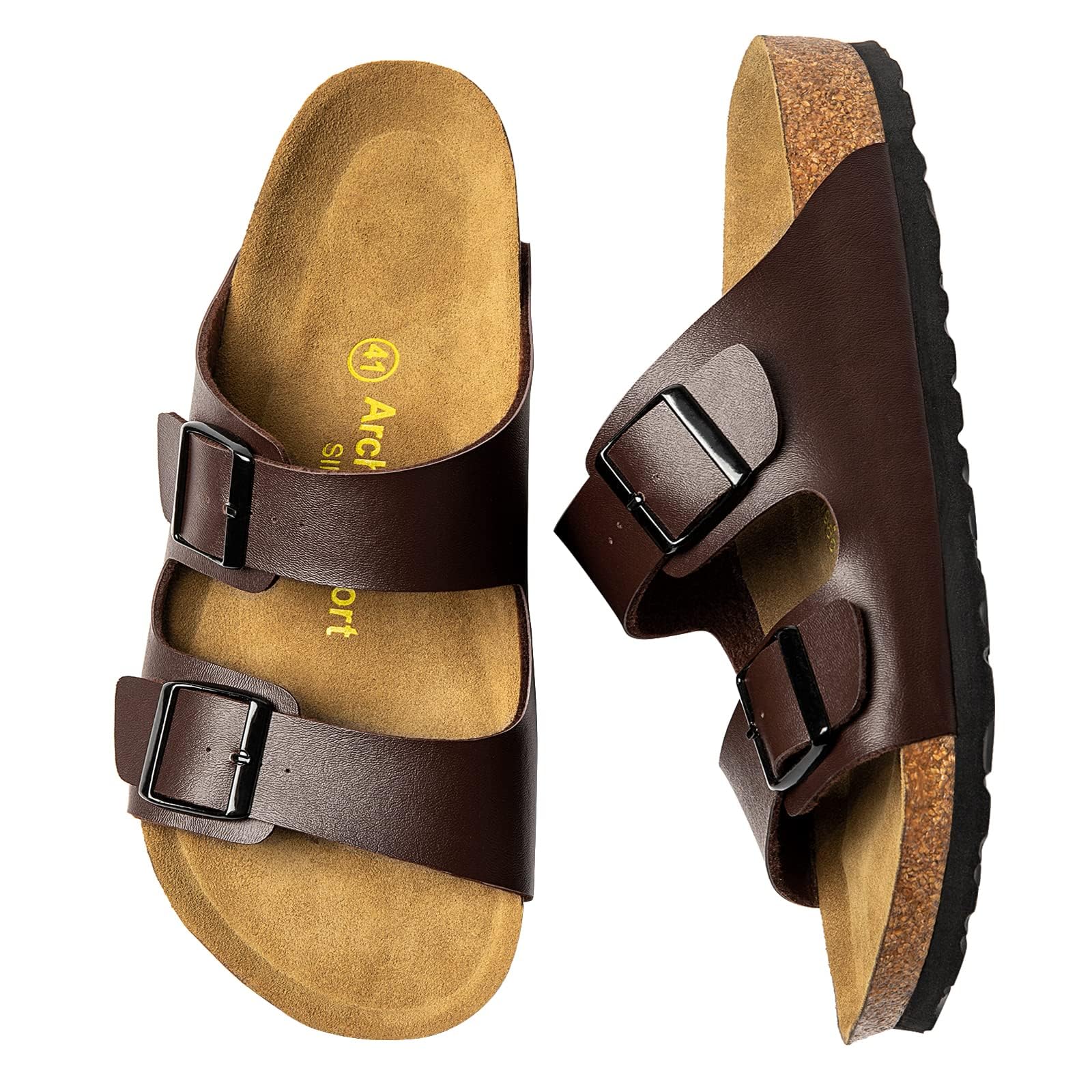 [STRDEOUT] メンズ コルクサンダル 外履き ビルコフロー アリゾナ さんだる 皮 革 ァッションサンダル 男性用 アウトドア おしゃれ 歩きやすい スリッパ 茶色 25.0 cm