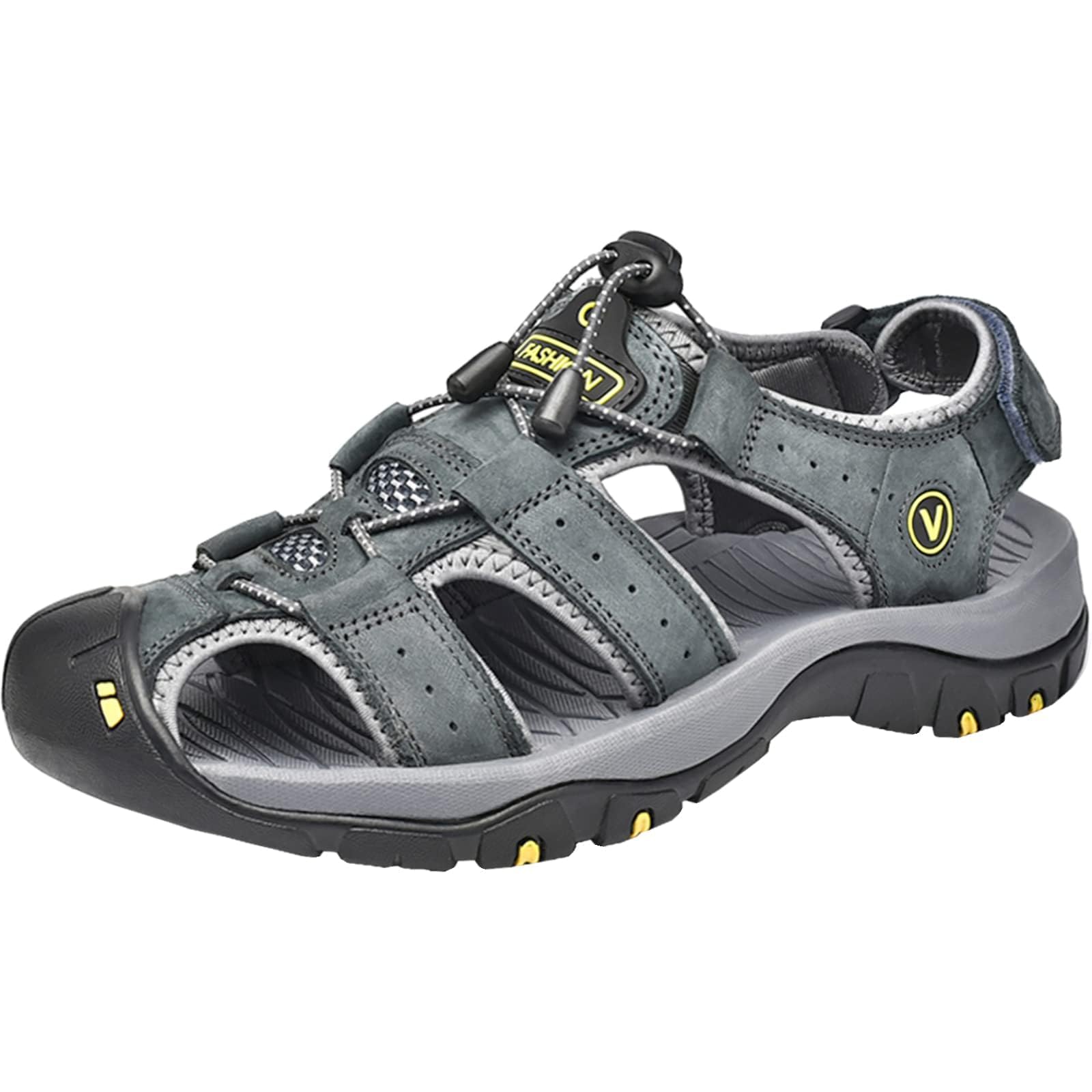 [STRDEOUT] メンズ スポーツ サンダルアウトドア トレッキング Men Sandal マジックテープ 外履き ウォーキング 海 キャンプ 川遊び 水陸両用 夏 登山 通気 グレー 26.5 cm