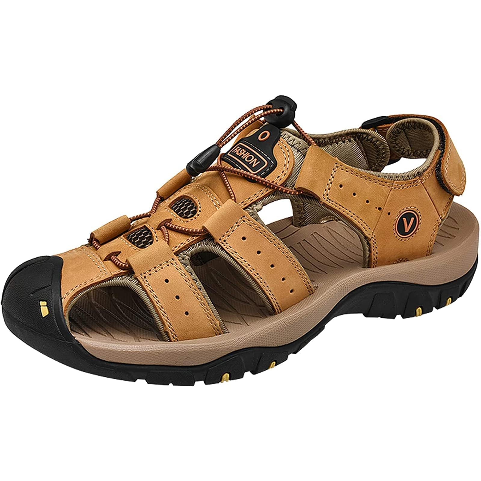 [STRDEOUT] サンダル メンズ スポーツ ウォーキング 登山 トレッキング アウトドア Men Sandal 外履き 川遊び 海 キャンプ 夏 通気 水陸両用 マジックテープ イエロー 26.5 cm