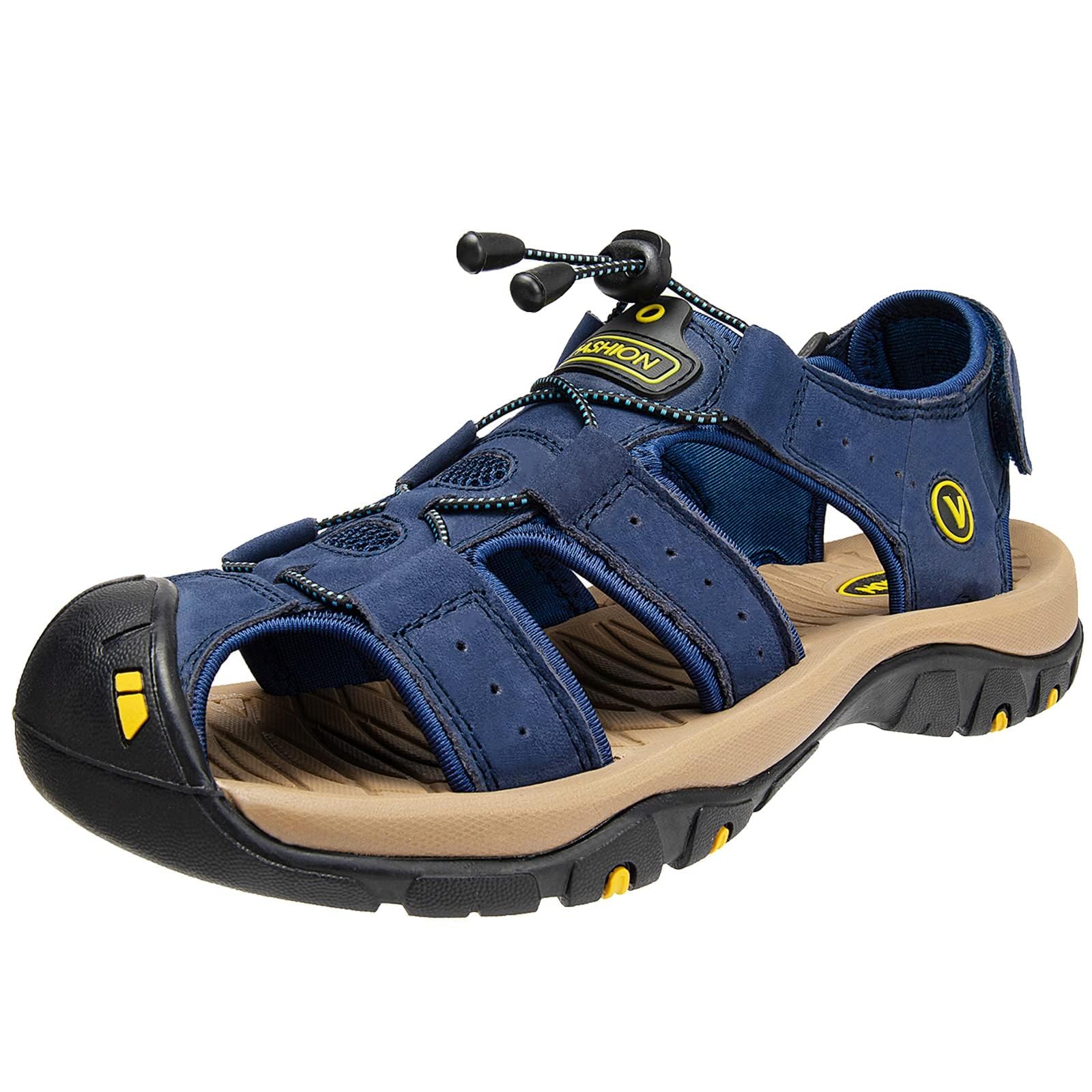 [STRDEOUT] メンズ スポーツサンダル サンダル 本革 アウトドアサンダル ストラップサンダル 水陸両用 外履き ウォーキングサンダル 夏用 屋外 キャンプ トレッキング 釣り 通気 つま先 保護 ブルー 26.0 cm