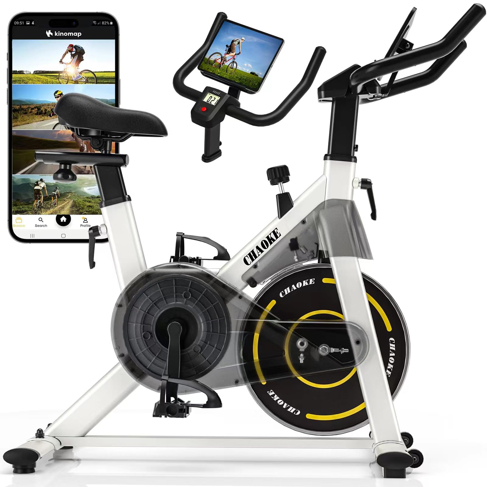 CHAOKE スピンバイク エアロバイク【ZWIFT連動/極静音/5年保証】 家庭用 ダイエット器具 組み立て簡単 連続120分 シームレスな負荷調節 フィットネスバイク 家族で使える！自宅で楽々ダイエット