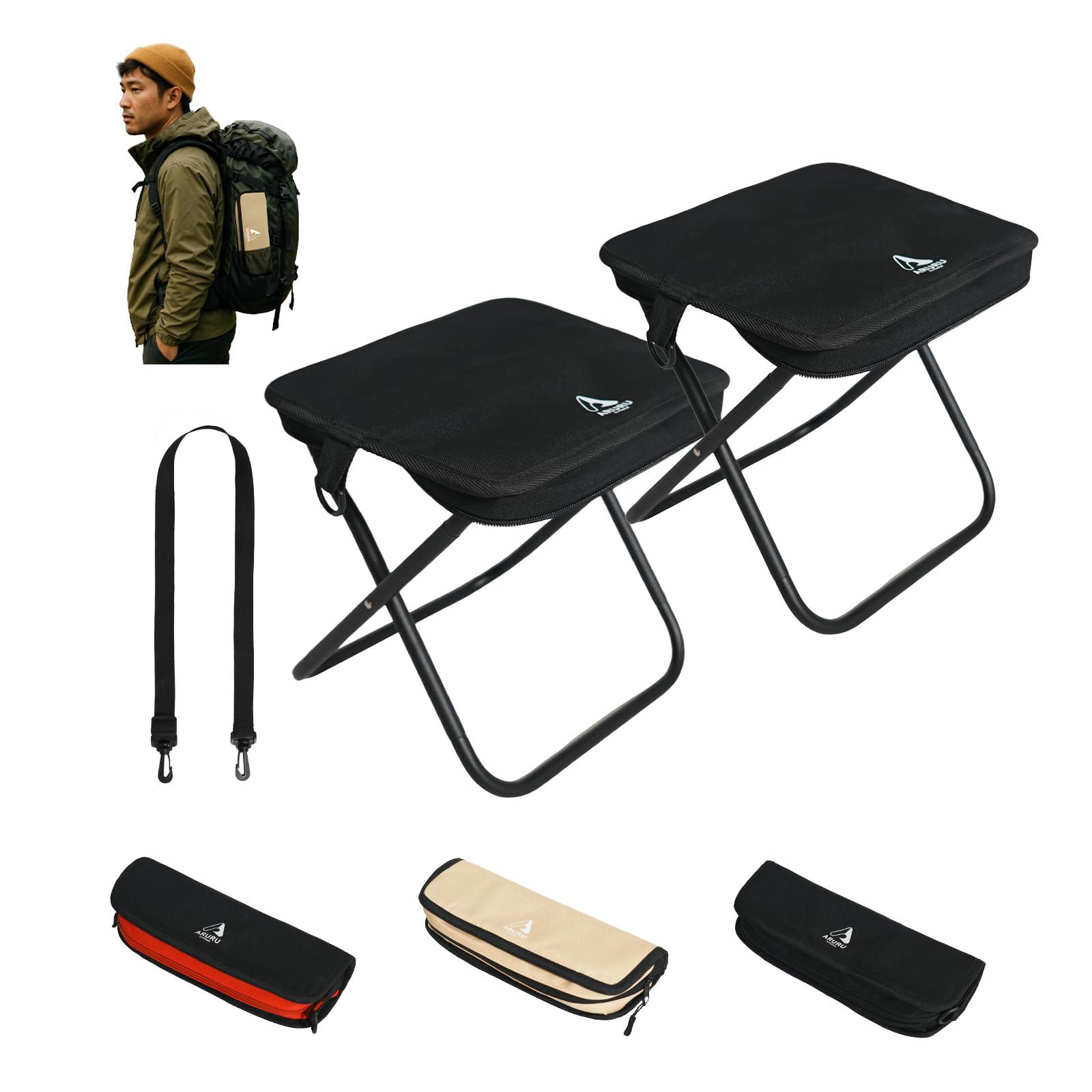 ARURU 折りたたみいす 小型 軽量 380g キャンプ 椅子 ショルダーストラップ付き、一体型 携帯いすコンパクト 付き 旅行 ハイキング お釣り フェス 試合観戦