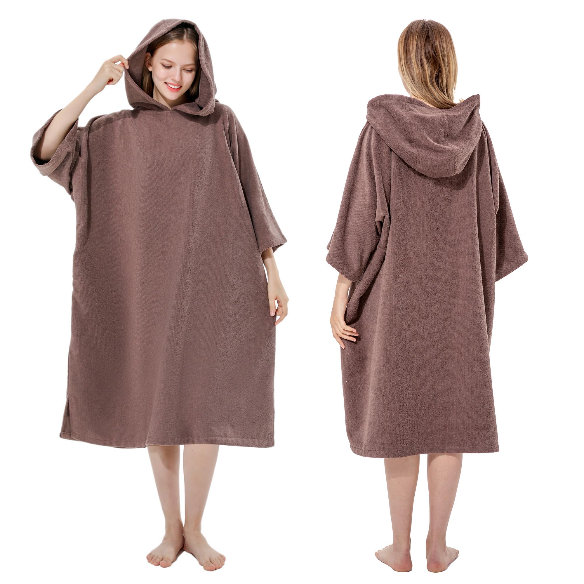 Winthomeお着替えポンチョ タオル サーフィンポンチョ 着替えタオル サウナポンチョ サーフポンチョ 速乾吸水 長袖 防寒 全6色 (ピンク)