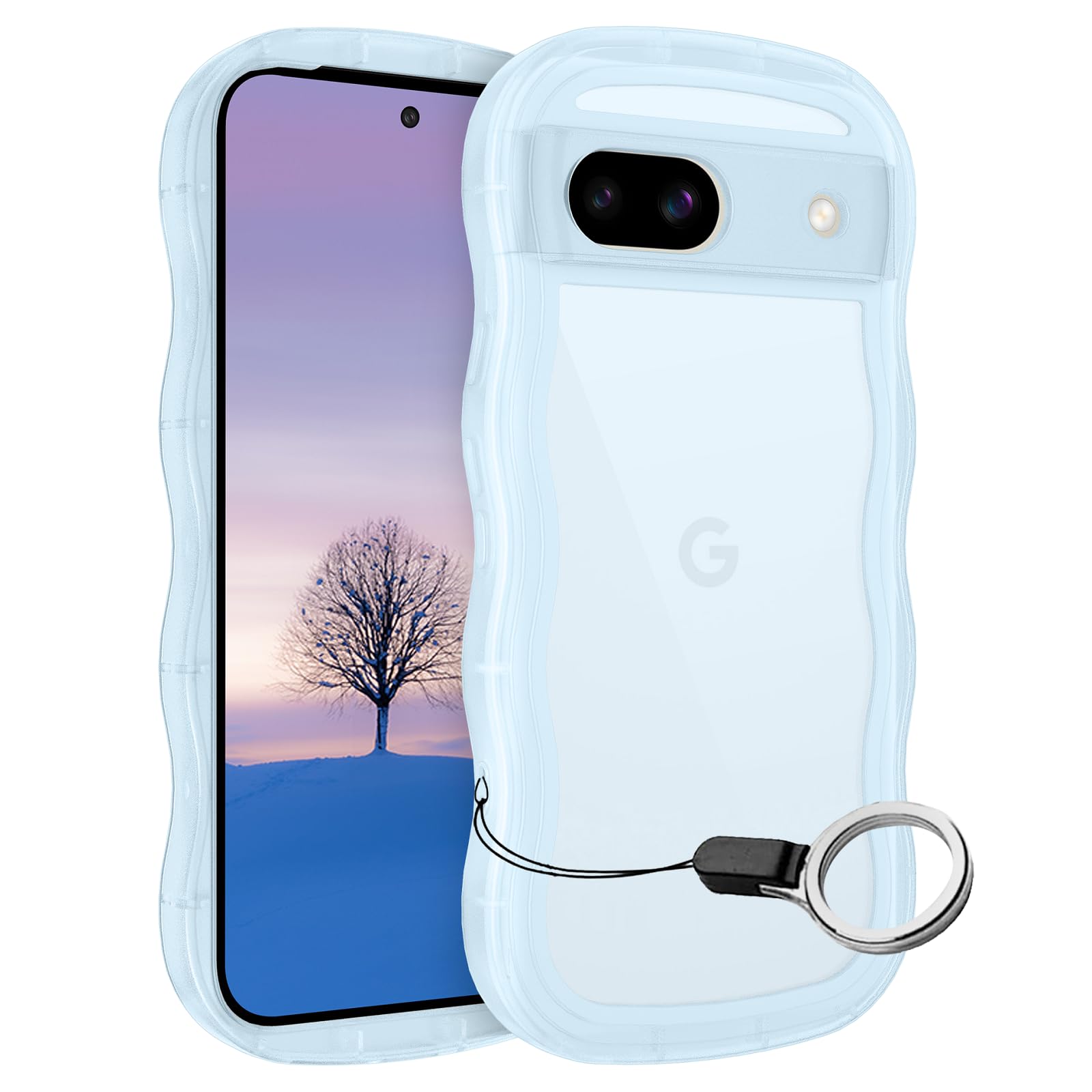 と互換性がある Google Pixel 7 ケース ブルー ウェーブ ピクセル 7 TPU波状のバンパー 透明 スマホケース かわいい うねうね グーグル ピクセル7 ウェーブ デザイン 可愛い 韓国 薄型 人気 おしゃれ 耐衝撃 黄ばみなし グーグルピ
