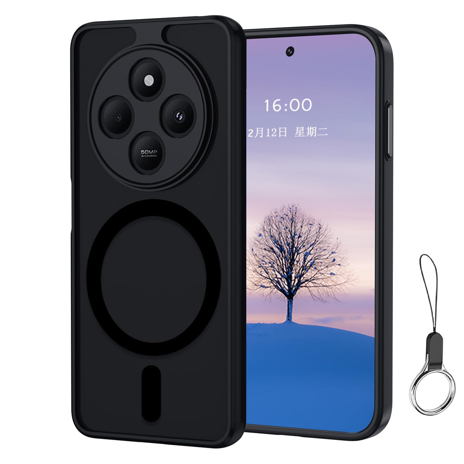 Rakuten - Xiaomi Redmi 14C 用 ケース 半透明のデザイン Magsafe対応 マグネット搭載 マット感 米軍MIL規格取得 ハイブリット TPUバンパー PCマイクロドット加工 耐衝撃 黄ばみなし 指紋防止 擦り傷防止-ブラック