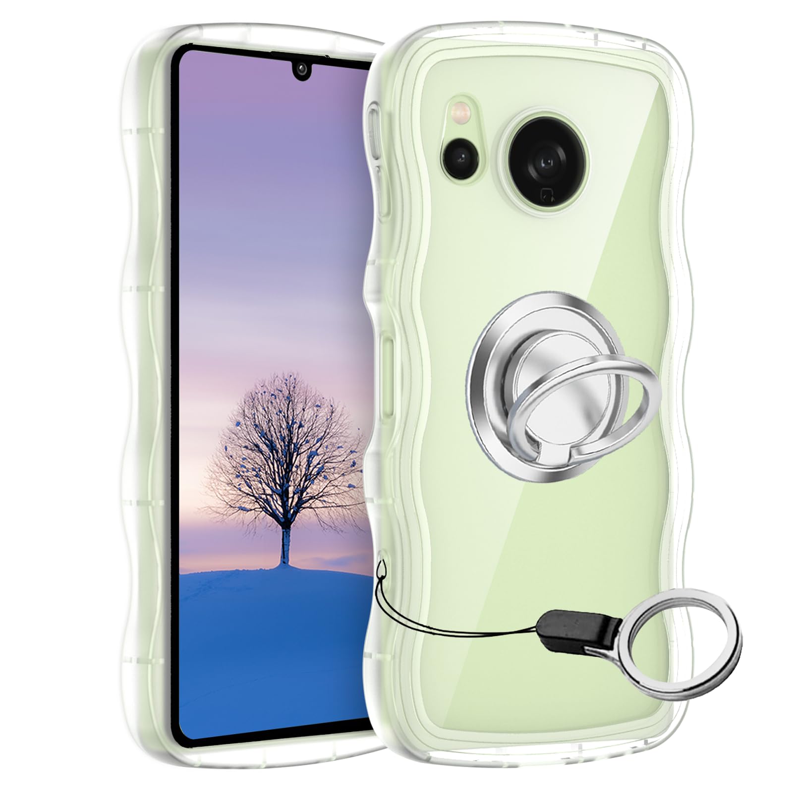 Rakuten - AQUOS sense8 ケース クリア ウェーブ リング付き SH-54D SHG11 SH-M26 TPU波状のバンパー 透明 スマホケース かわいい うねうね アクオス センス8 ウェーブ デザイン 可愛い 韓国 女性用 薄型 人気 おしゃれ 耐衝撃
