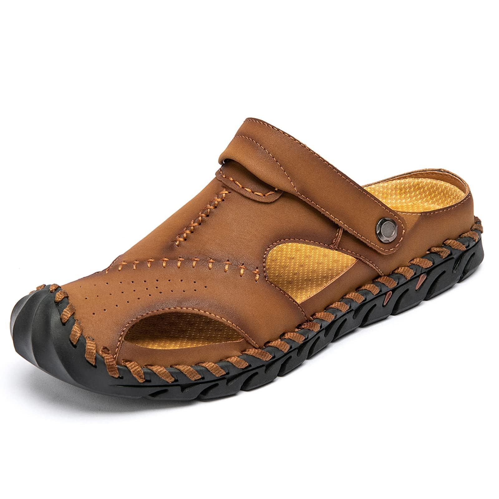 [STRDEOUT] メンズサンダル 紳士用 レザーサンダル 男性 オフィス オシャレスポーツ アウトドア おしゃれ 夏 外履き お洒落 キャンプ 運転 ウォーキング 2way 軽量 カーキ 25.0