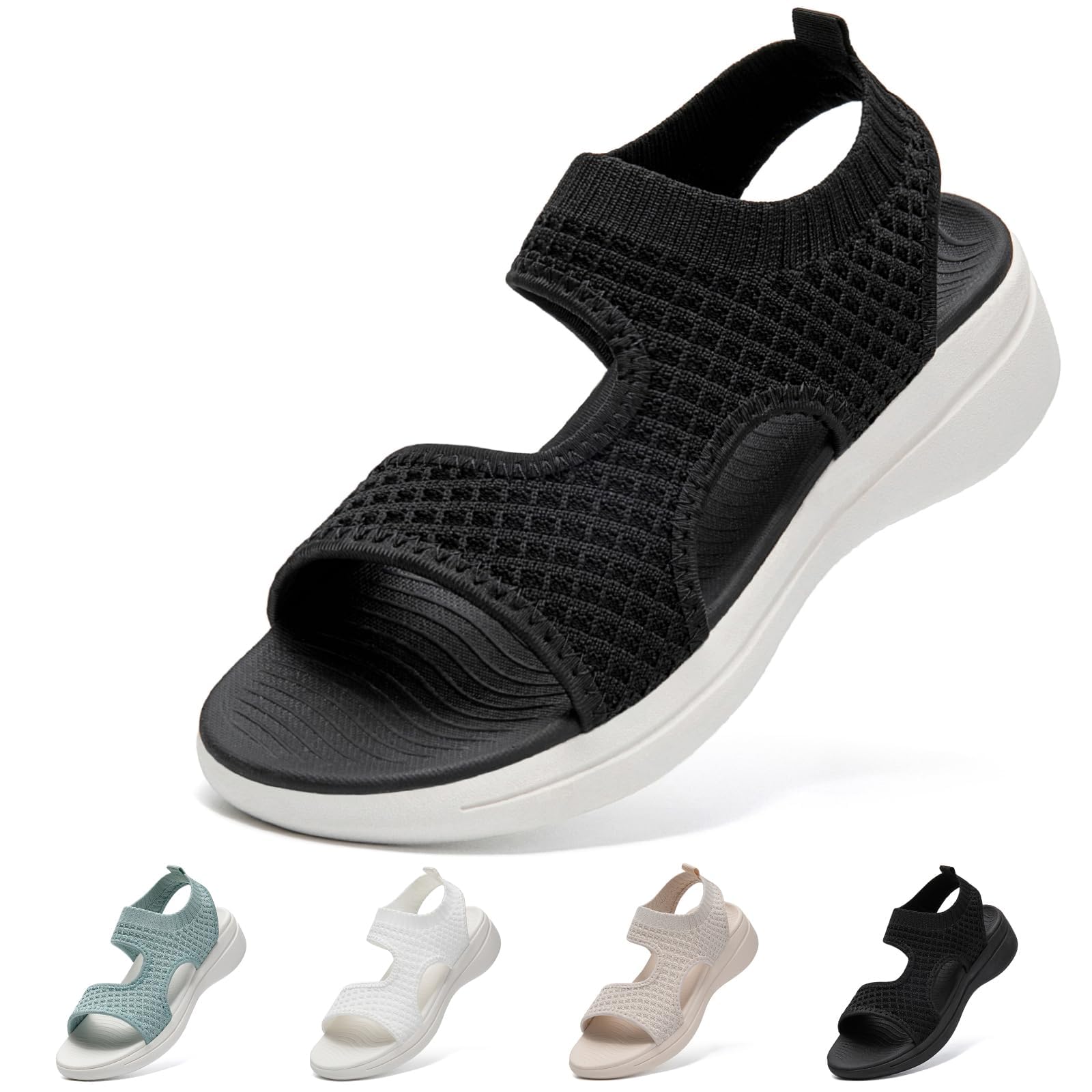 [STRDEOUT] スポーツサンダル レディース サンダル 歩きやすい ニット メッシュ 夏 軽量 厚底 通気 オフィス ウォーキング オシャレ