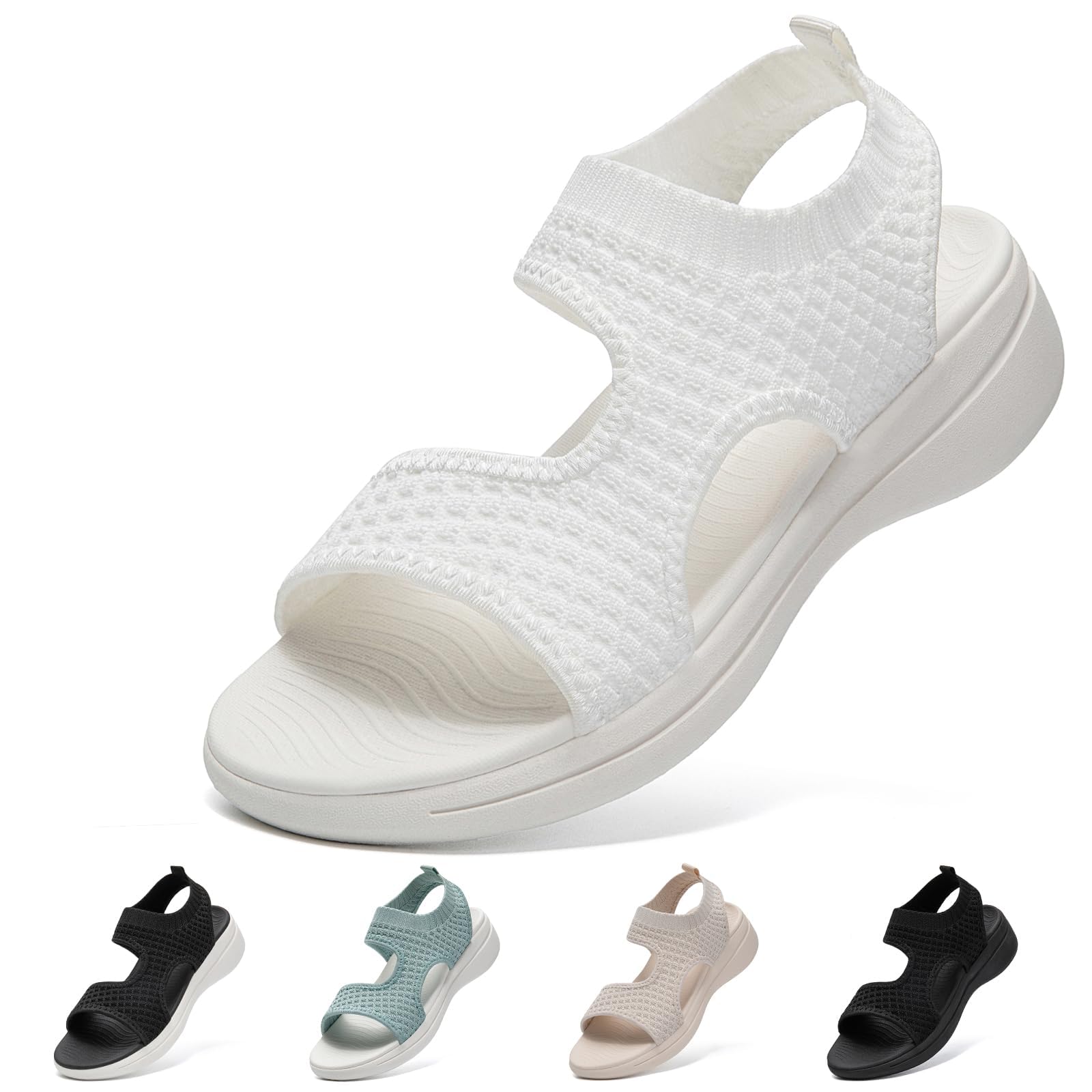 [STRDEOUT] サンダル レディース スポーツサンダル ニット メッシュ 夏 白 オフィス サンダル 歩きやすい 厚底 軽量 通気 ウォーキング オシャレ