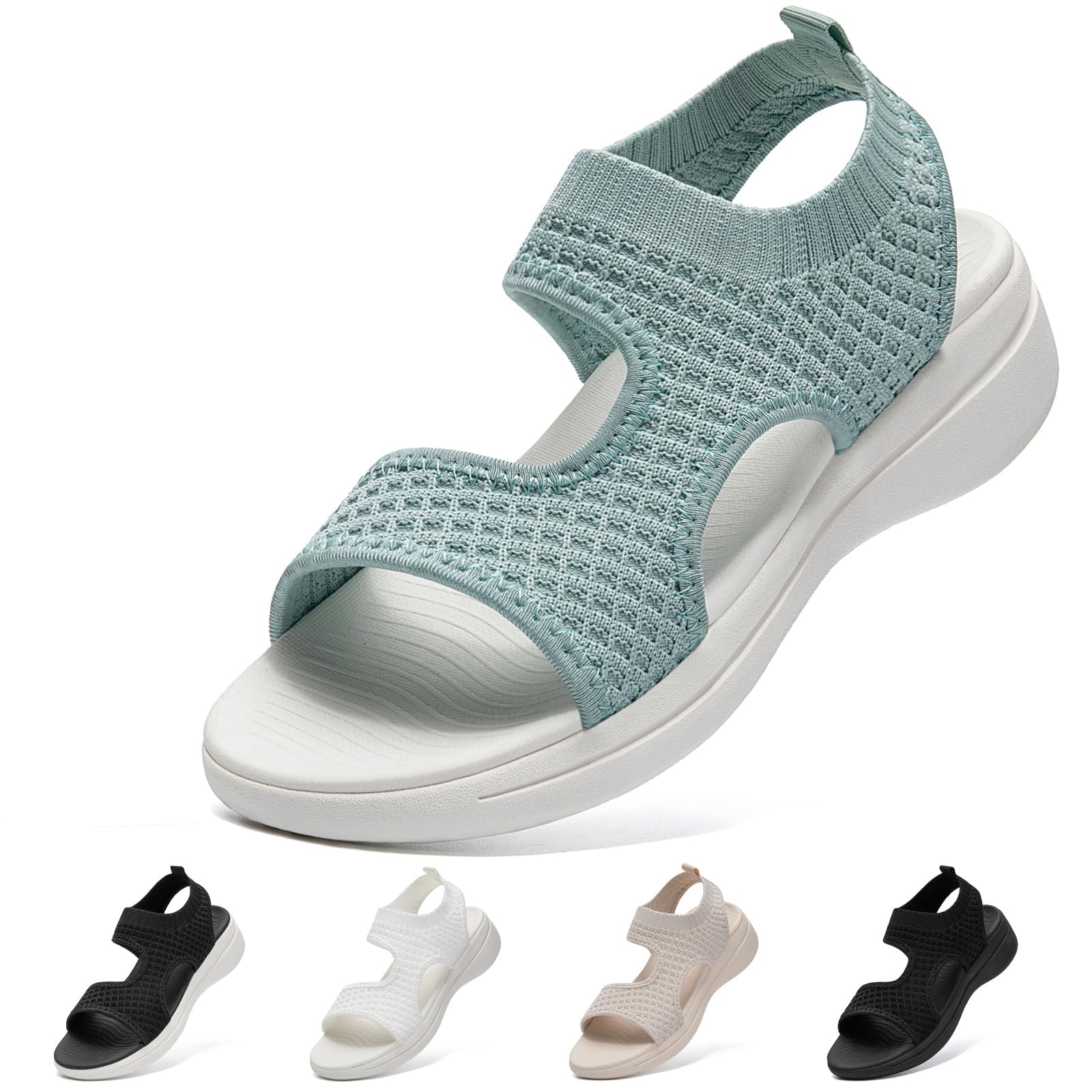 [STRDEOUT] ニット メッシュ スポーツサンダル 夏 通気 軽量 厚底 オフィス ウォーキング オシャレ レディース サンダル 歩きやすい ムーンブルー 24.5 cm