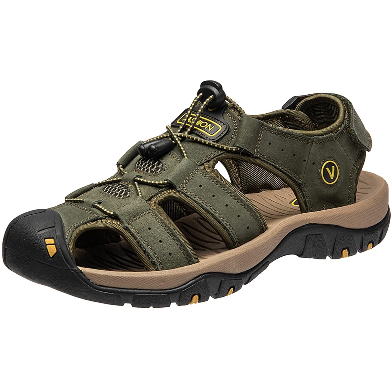 [STRDEOUT] スポーツサンダル アウトドアサンダル さんだる 皮 革 メンズ スポーツさんだる 人気 サンダル 本革 おしゃれ 夏 ミリタリーグリーン 27.5 cm