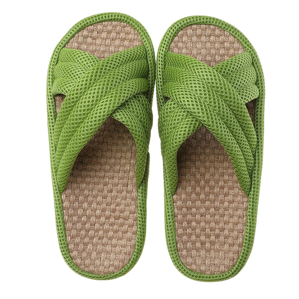 [Euyqs] メッシュ生地 クロスストラップ スリッパ 室内用 静音 防滑 男女兼用 (グリーン, 大人, M, アルファベット, 日本の靴のサイズ寸法)