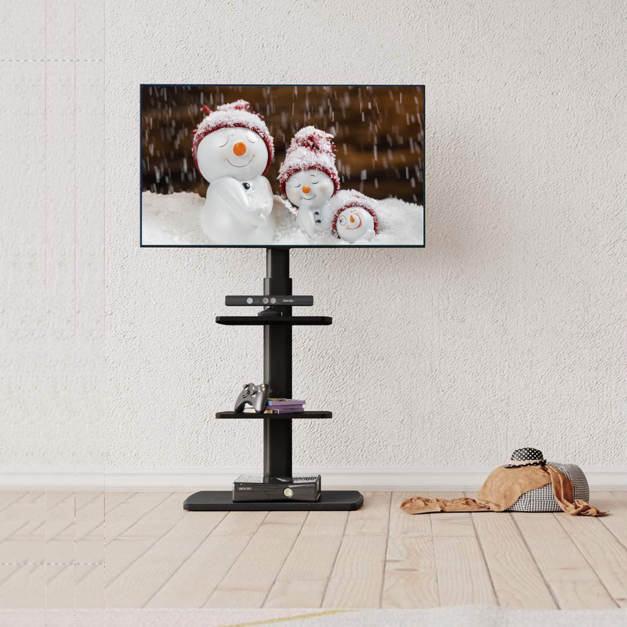 Rakuten - FITUEYES テレビスタンド ハイタイプ tvスタンド 32・70インチに対応 壁寄せ テレビ台 幅60cmの木製台座 耐荷重40kg VESA600x400mmまで 高さ調整可能 左右首振り可能 棚板2枚付き 木目調 ブラック