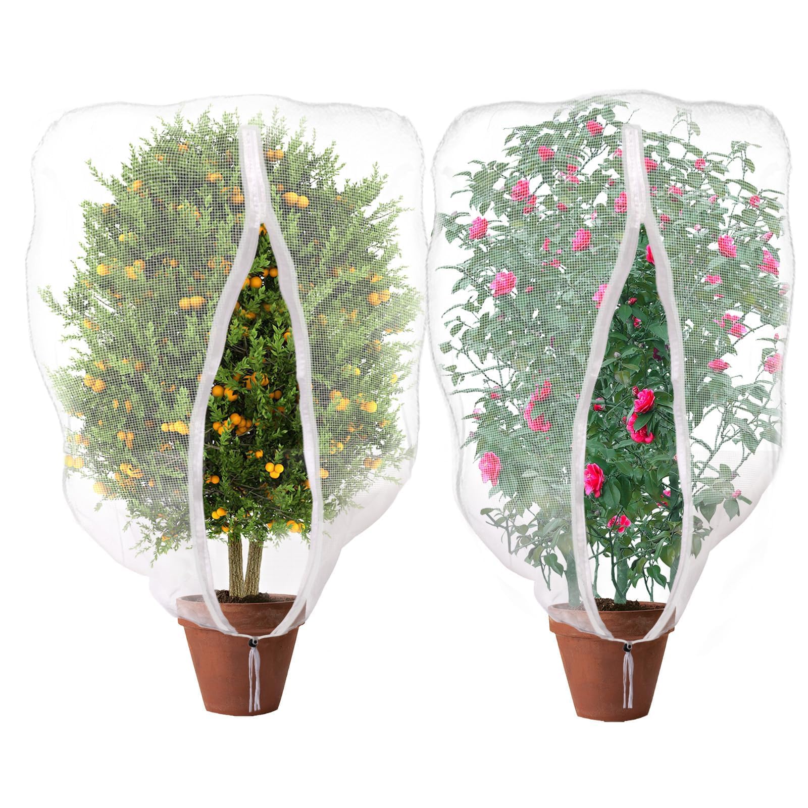 Neiang 植物保護カバー 防虫ネット プランター 2個 ファスナー付き 巾着式 目合1mm 水やり可能 防虫カバー 野菜栽培 鳩よけネット 虫除け 鳥よけネット 家庭菜園 80×80cm