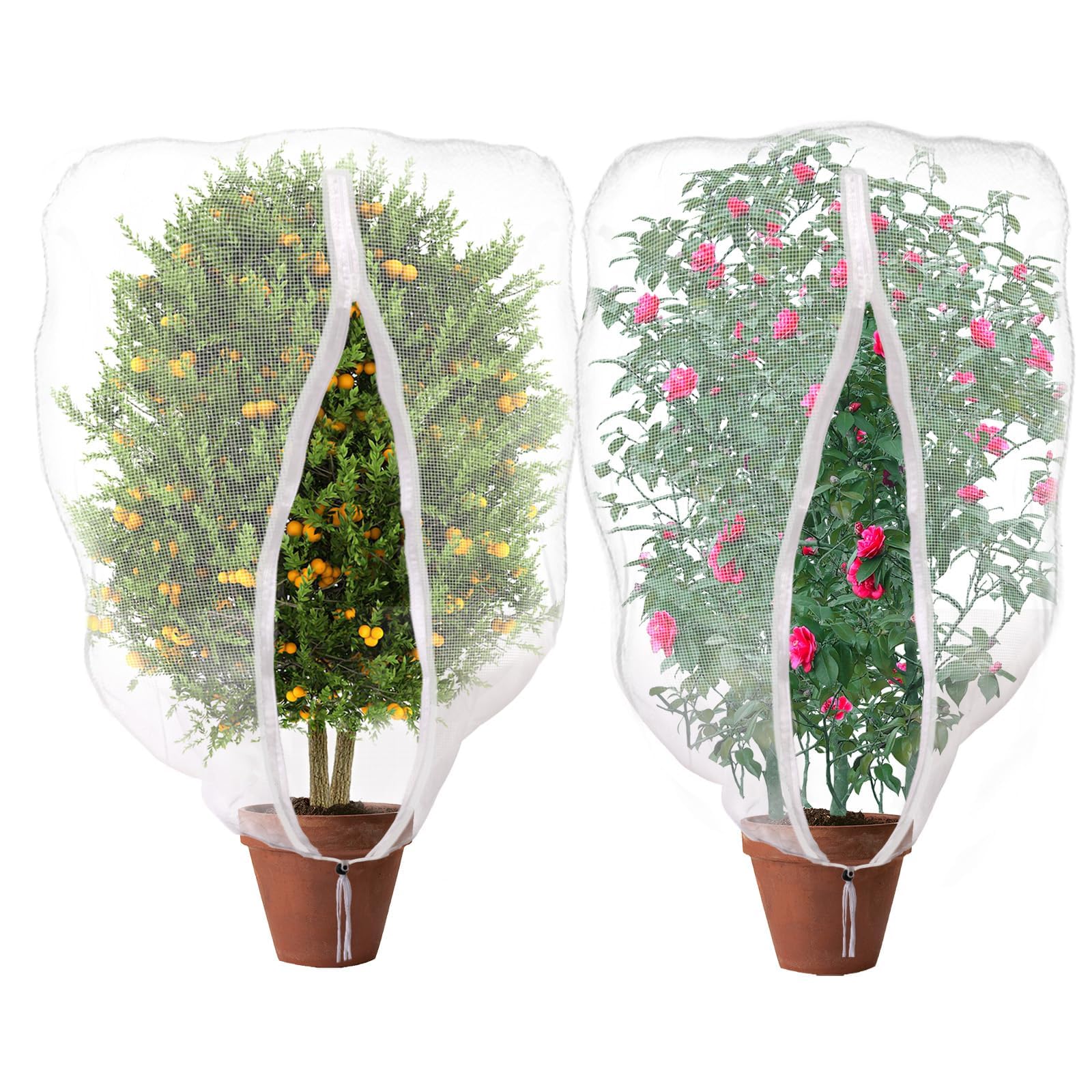 Neiang 植物保護カバー 防虫ネット プランター 2個 ファスナー付き 巾着式 目合1mm 水やり可能 防虫カバー 野菜栽培 鳩よけネット 虫除け 鳥よけネット 家庭菜園 80×100cm