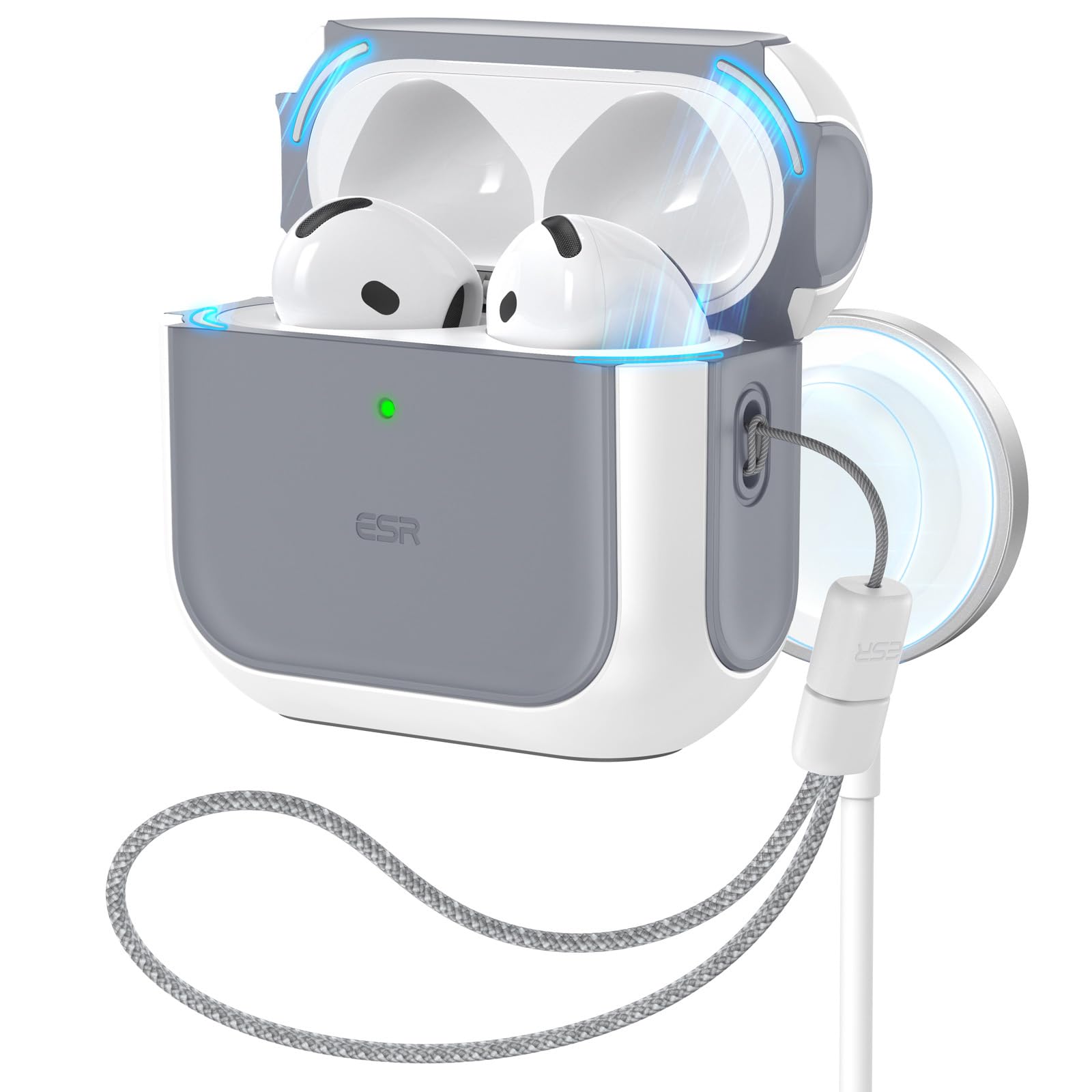 ESR AirPods4 ケース AirPods 第4世代 ケース(2024)（USB-C）対応 MagSafe対応 ストラップ付き落下防止カバー Orbit ハイブリッドケース ホワイト(3.0)