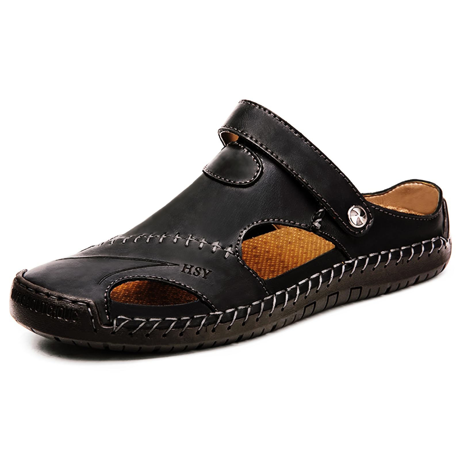 [STRDEOUT] メンズ サンダル 本革 さんだる スポーツサンダル sandals men オフィスサンダル オシャレサンダル 夏 外履き 歩きやすい おしゃれ 男性用 キャンプ 運転 ウォーキング 2way ブラック 28.0