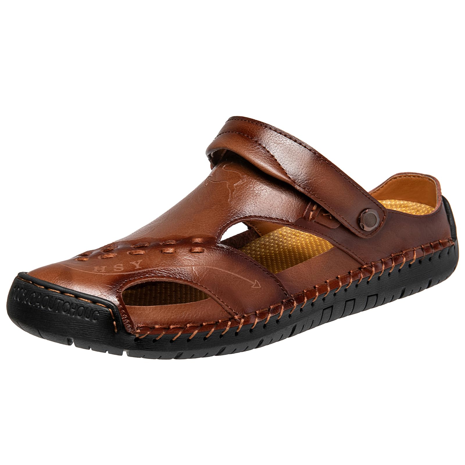 [STRDEOUT] スポーツサンダル オフィスサンダル メンズ 本革 さんだる sandals men オシャレサンダル 外履き 歩きやすい 夏 おしゃれ 2way 男性用 運転 ウォーキング キャンプ カーキ 27.0