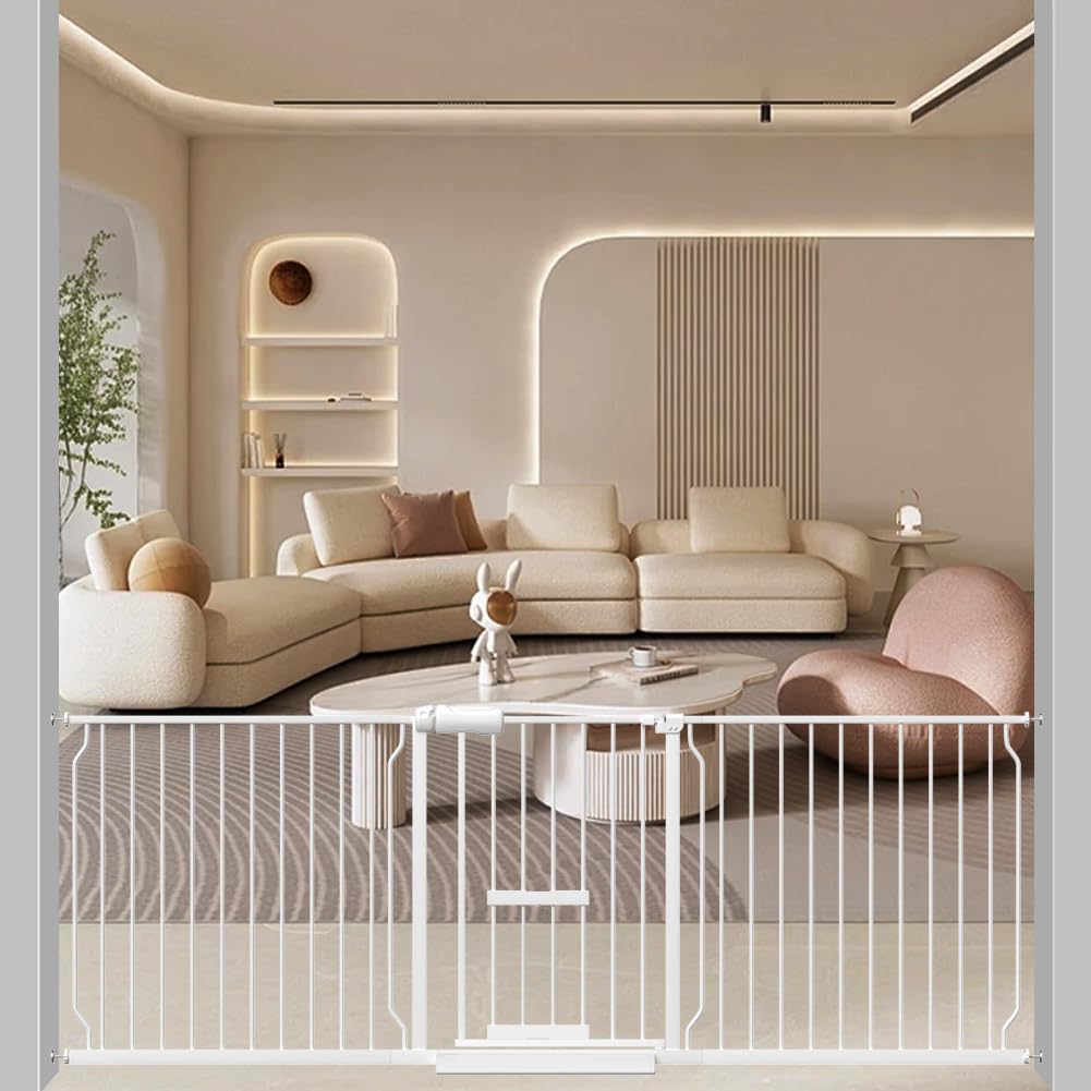 Qonimm ベビーゲート ペットゲート ペットドア付き 猫ドア付き 高さ78cm ロング 拡張フレーム付き 突っ..