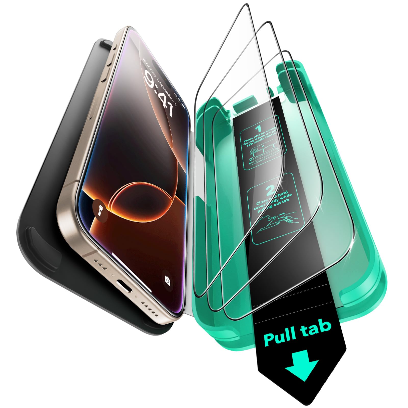 樂天商城 - ESR いphone16pro 保護フィルム【3秒で完成・50kg耐衝撃】 9H強化ガラスフィルム 貼付け簡 自動吸着 自動除塵 iPhone 16 Pro ガラスフィルム 浮き/気泡無し ホコリフリー 強化ガラス 指紋防止 軍事規格の飛散防止保護 高耐久