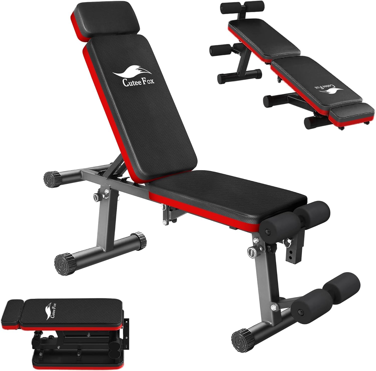 CuteeFox トレーニングベンチ フラットベンチ インクラインベンチ デクラインベンチ 折り畳み式 収納便利 耐荷重300KG ホームジム ベンチプレス 筋トレ 日本語説明書付き PD307-BHDJ (赤)