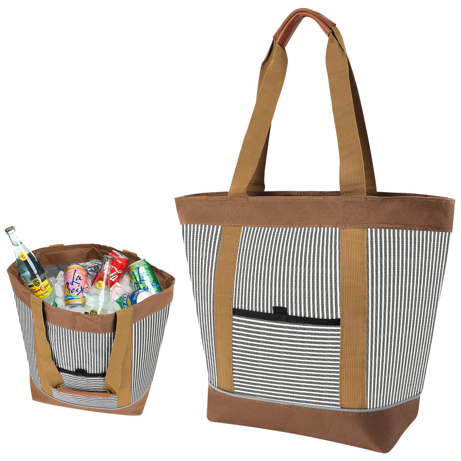 サンライク(SANLIKE) 保冷バッグ ランチバッグ クーラーバッグ 大容量 30L 自立 折りたたみ式 冷蔵 保温 断熱 軽量 トートバッグ エコバッグ 大容量ショッピング アウトドア ピックニック バーベキュー ビーチ キャンプ 通勤 (ブラウンスト