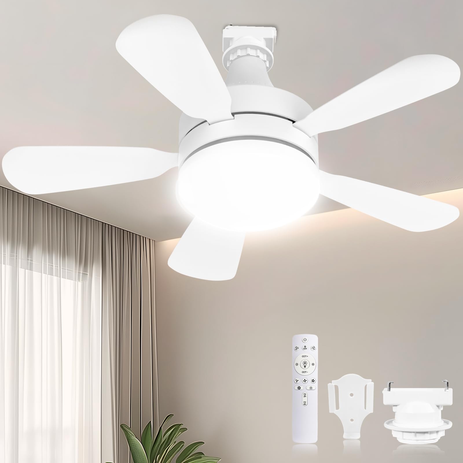 Rakuten - SUKITEN シーリングファンライト【メモリー・正逆回転・節電に】 6~8畳 小型 28W 3,000lm DCモーター led ファン付き照明 天井扇風機 E26口金 引掛けシーリング対応 調光調色 タイマー機能 リモコン付き 省エネ 静音 工事不要
