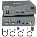 KCEVE デスクトップ+ラップトップ、2入力2出力 デュアルモニター USB-C HDMI Type-C KVMスイッチ 4K@60Hz USB3.0 KVM 切替器、100W PD(ラップトップ用)、2台のモニターと1組のキーボード マウスを共有できる