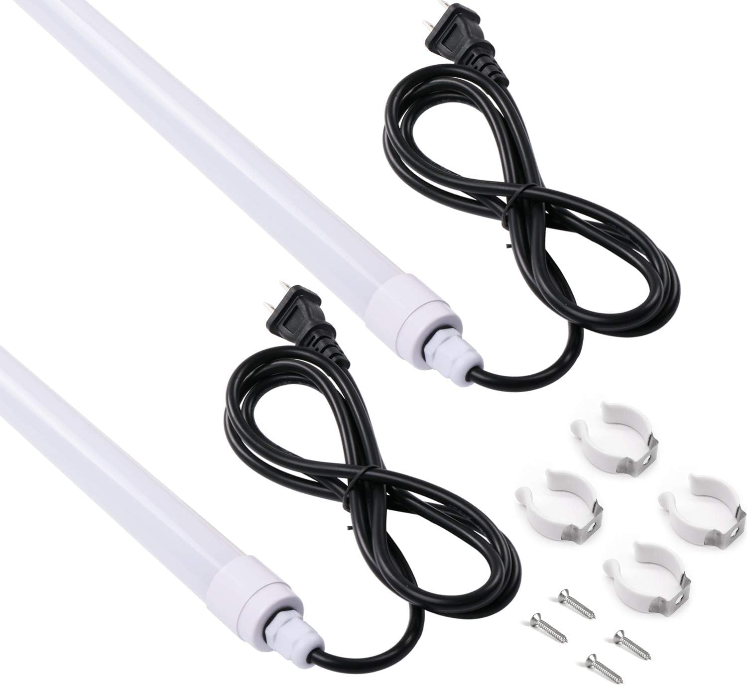 軽量防水 工事不要 防水蛍光灯 一体式LED蛍光灯 40W型 省エネ 昼光色 2600LM AC85-265V 1.2M IP66等級以上防水 T8対応 防虫防塵 室内屋外 水槽 水族館 アクアリウム キッチン照明 1.5mAC電源コード付 2本