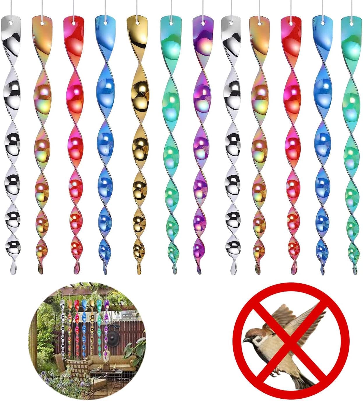 鳥よけ スティック ガーデン用 つばめよけ/スズメよけ/からすよけ 対策 キラキラ反射＆風で揺れて追い払う 有害物質不使用 ベランダ 畑 庭の害鳥防止 簡単設置 燕よけ 鳩よけ カラスよけ グッズ マルチカラー【12本セット】