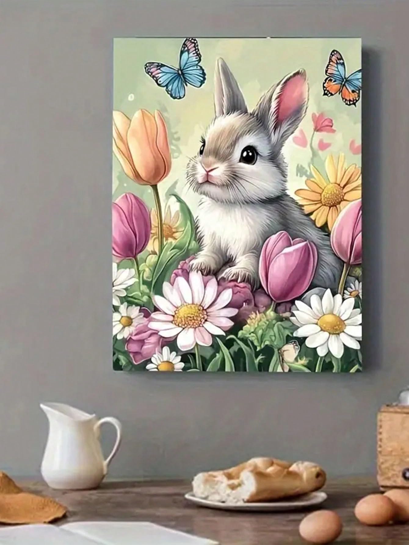 Rakuten - LEADINTOP ダイヤモンドアート ウサギとチョウチョウ 30X40cm 丸いビーズ ダイヤモンドペインティング キット モザイクアート 人気 ビーズアート かわいい DIY 手作り 手芸プレゼント 装飾