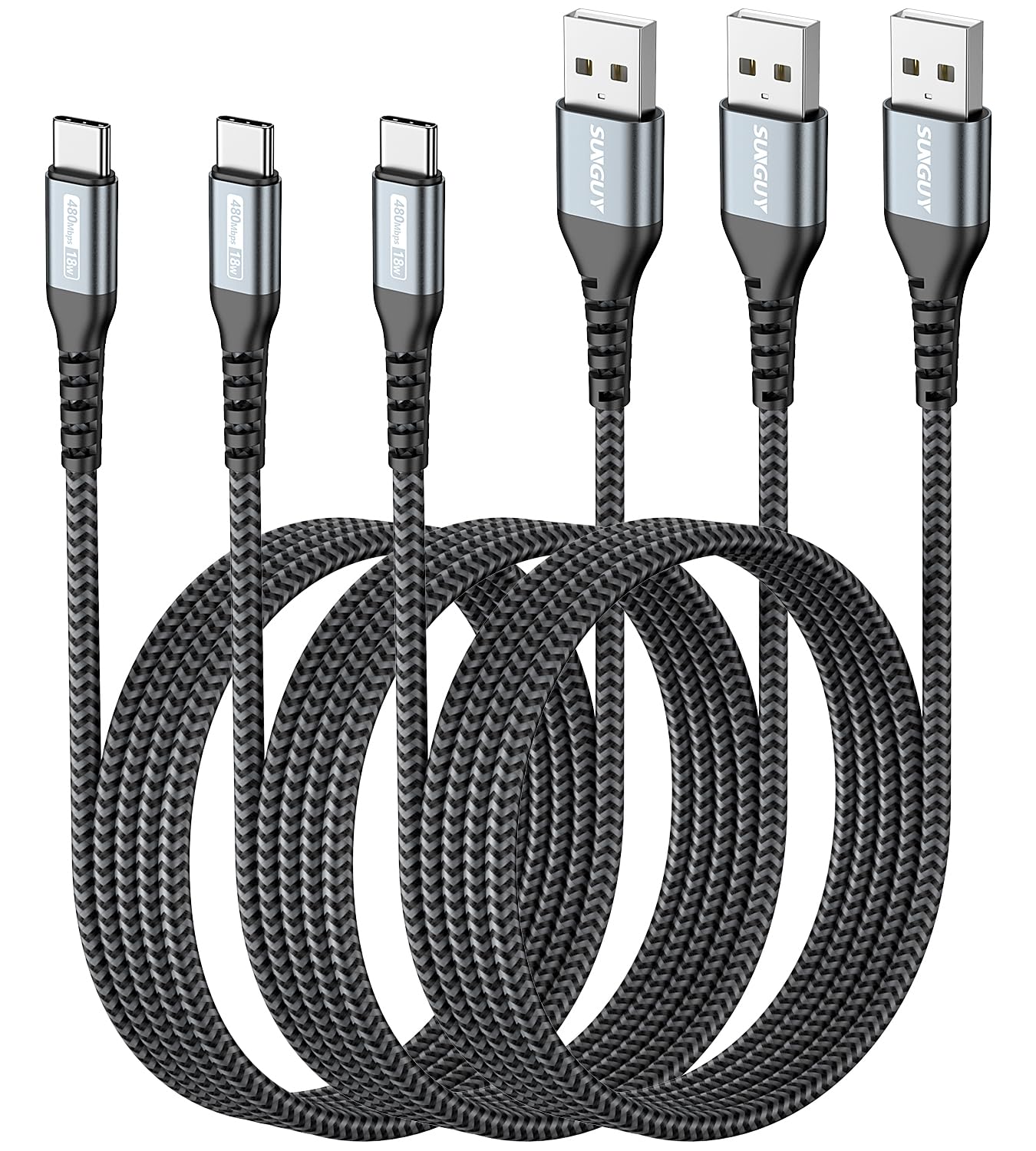 SUNGUY USB C ケーブル 1.5M 【3本セット】 QC3.0最大18W急速充電 タイプc ケーブル USB2.0データ転送 ..