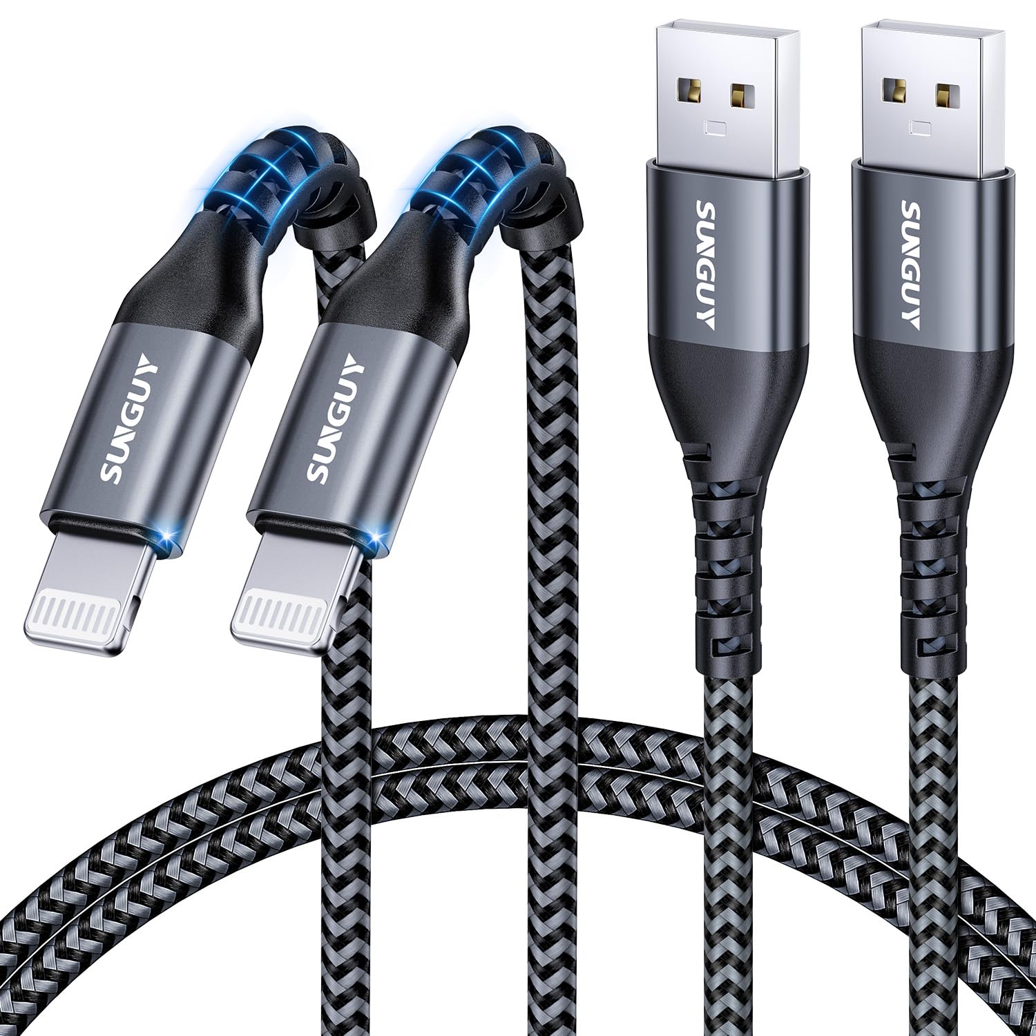 SUNGUY iPhone 充電ケーブル 1M 2本セット ライトニングケーブル MFi認証済み ナイロン高耐久 断線防止 Lightning ケーブル 2.4A急速充電 アイフォン充電ケーブル データ転送同期 Carplay対応 充電器 コード iPho