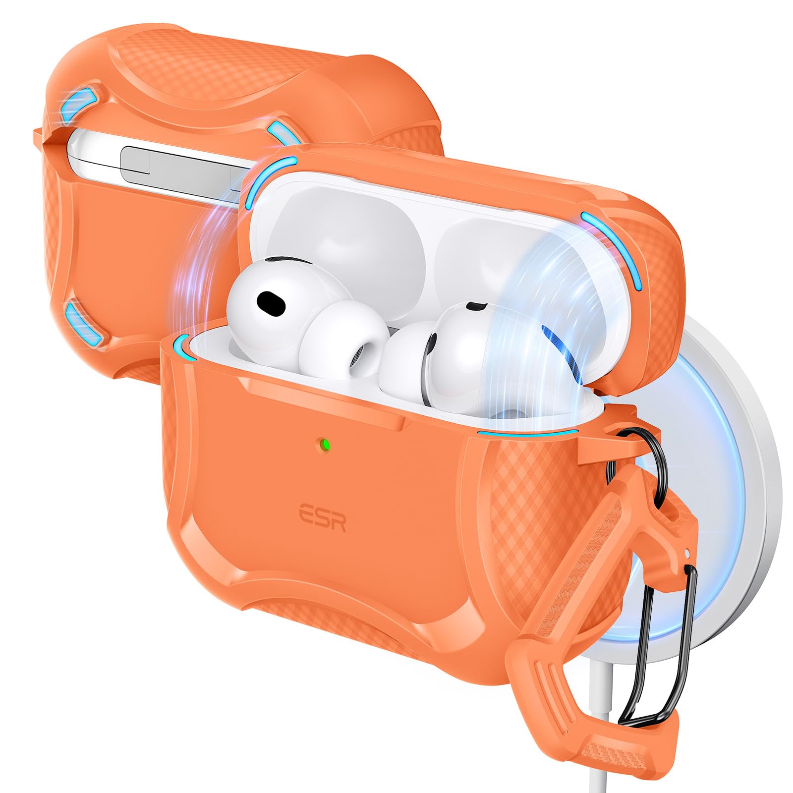ESR AirPods Pro 3 ケース（2025年モデル）MagSafe対応 USB-Cケーブル対応 マグネットカバー ワイヤレス充電可能 強力落下保護 キ...