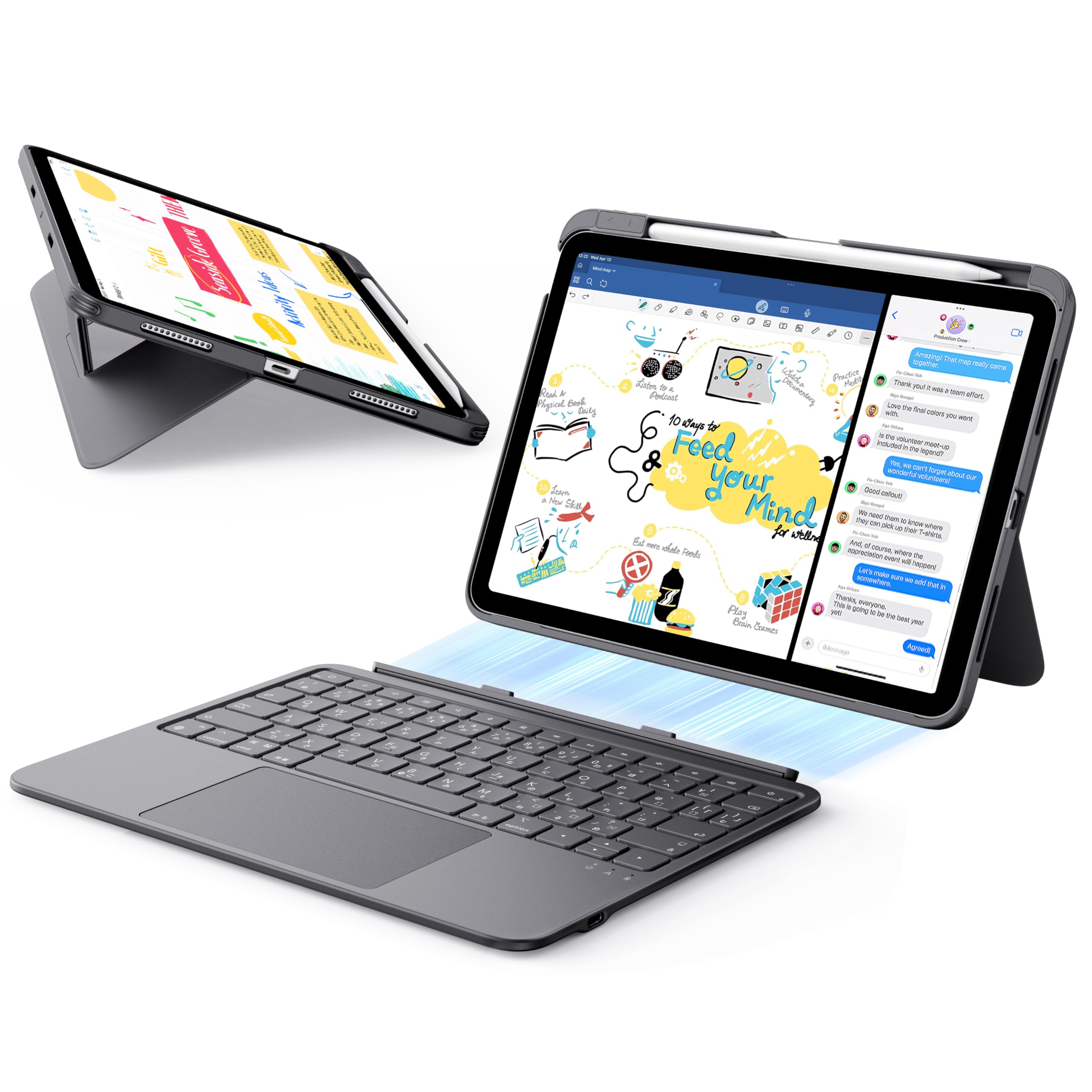 ESR Flex iPad キーボード付きケース, iPad Air 11インチ (M3/M2)、第5世代、第4世代 対応, 超軽量マグネット着脱式キーボード(...