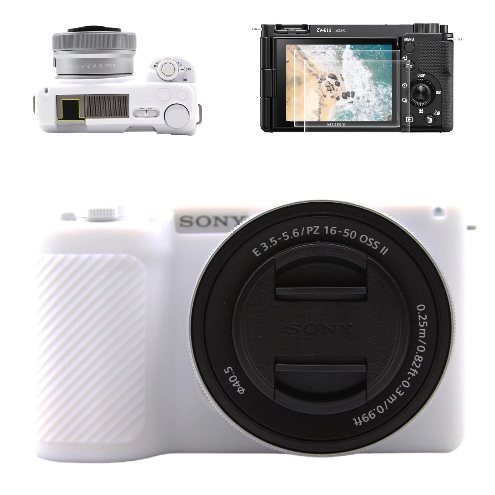 VOVMOEYA カメラケース For SONY ZV-E10II ZV-E10markii ZV-E10M2，【シリコンケース*1 ガラス保護フィルム*2 ホットシューカバー*1】ZVE10 IIボディケース シリコンカバー For ソニー ZV-E10